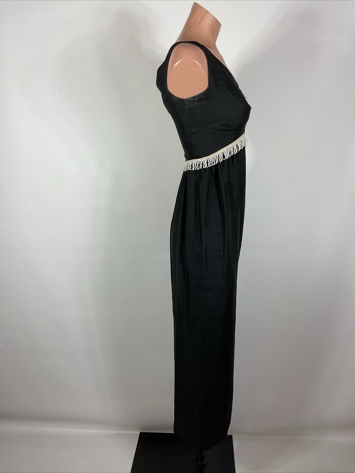 Vintage 60s Cocktail Party Sheath Dress BEADED FRINGE Little Black Dress XS/S