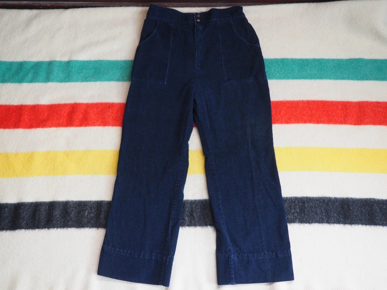 VTG 70s JTF Sears Navy Blue Corduroy Hippy 32×29 Talon Wide Legs Womens Pants