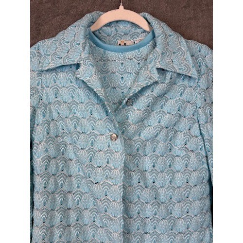Vintage Marty Gutmacher 70s 3 Piece Set Blue Lace Knit Jacket Shell Pants Suit