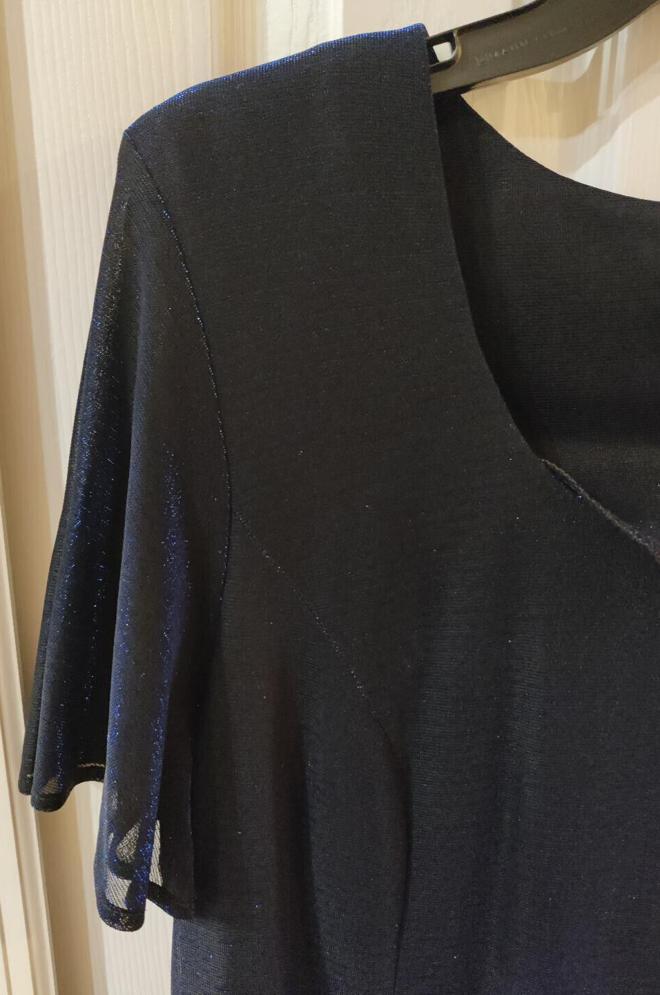 Molly Malloy Evening Formal Dress Blue Shimmer Short Sleeve Dress Size 14