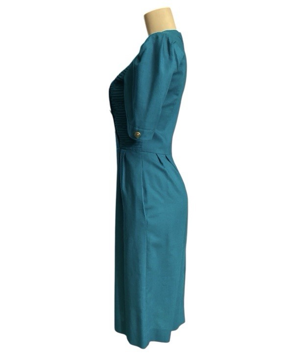Vintage David Warren New York Midi Secretary Dress Short sleeve Turquoise Green