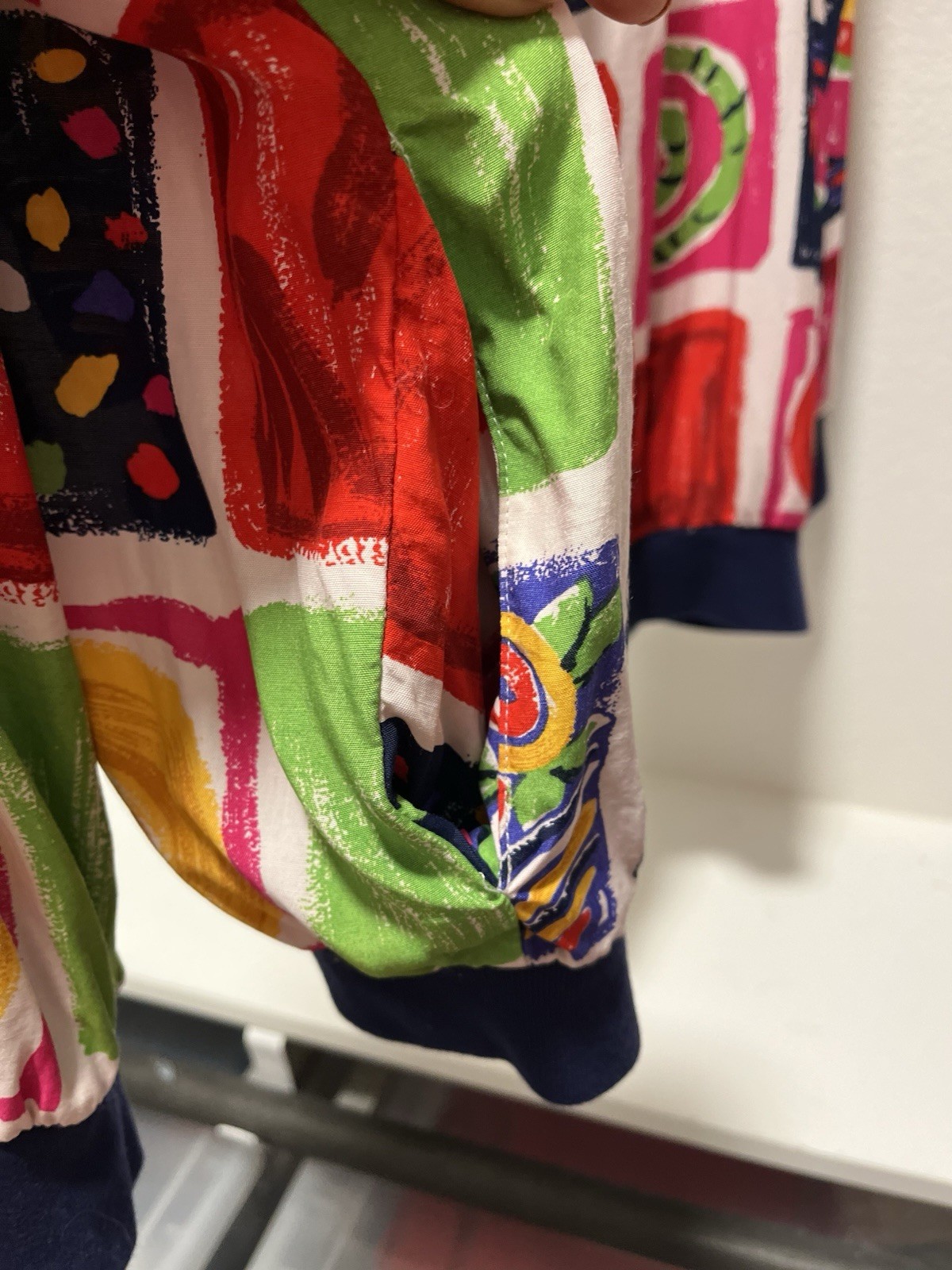 Chaus Multicolor Abstract vintage bomber jacket retro 80’s skirt set. Lrg.