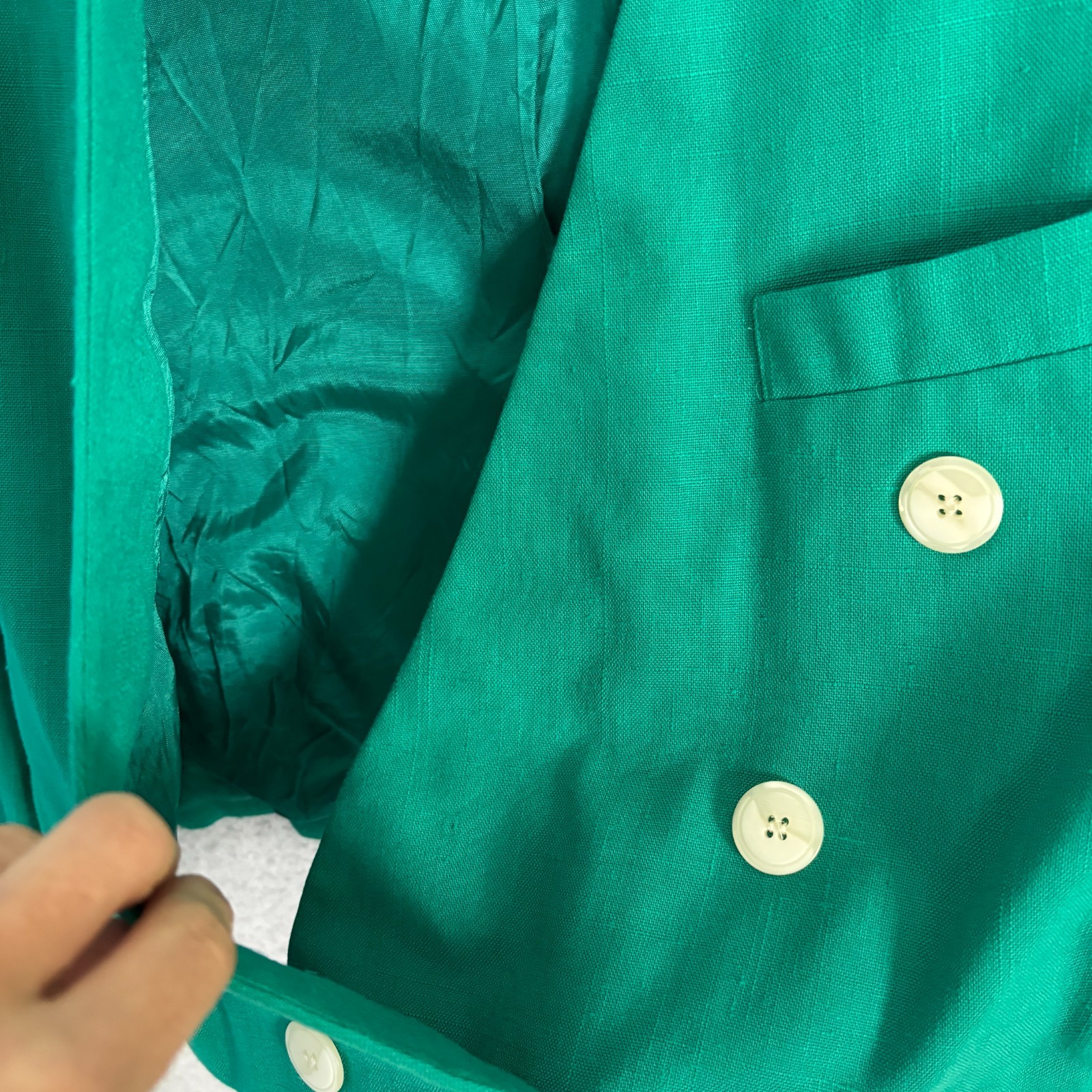 VTG Cropped Blazer 80s Double Breasted Teal Green Haber Dasher M L Knit