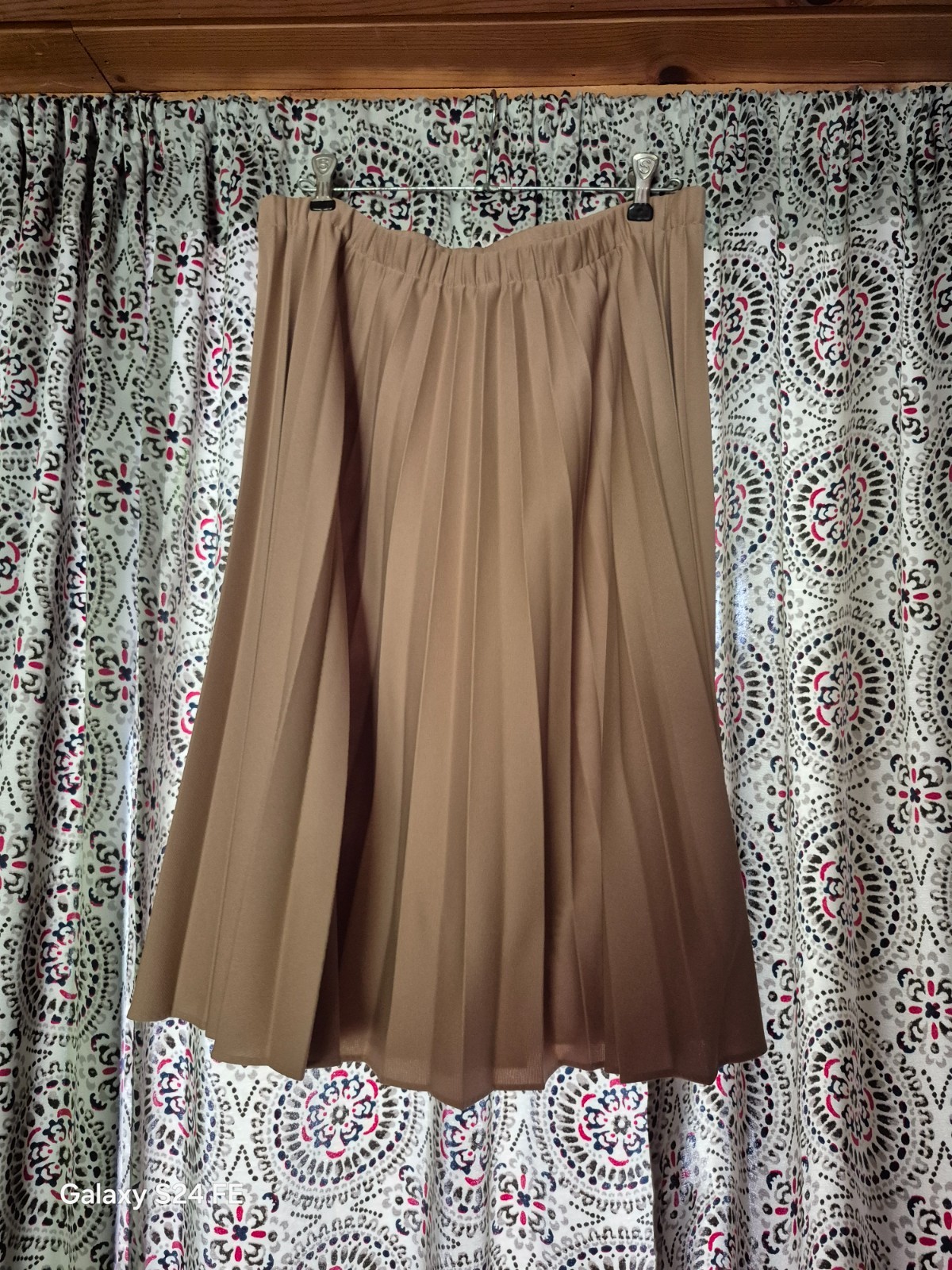 Vintage Talbots Pleated Midi Skirt Tan Taupe Brown Elastic Waist Boho Casual 16