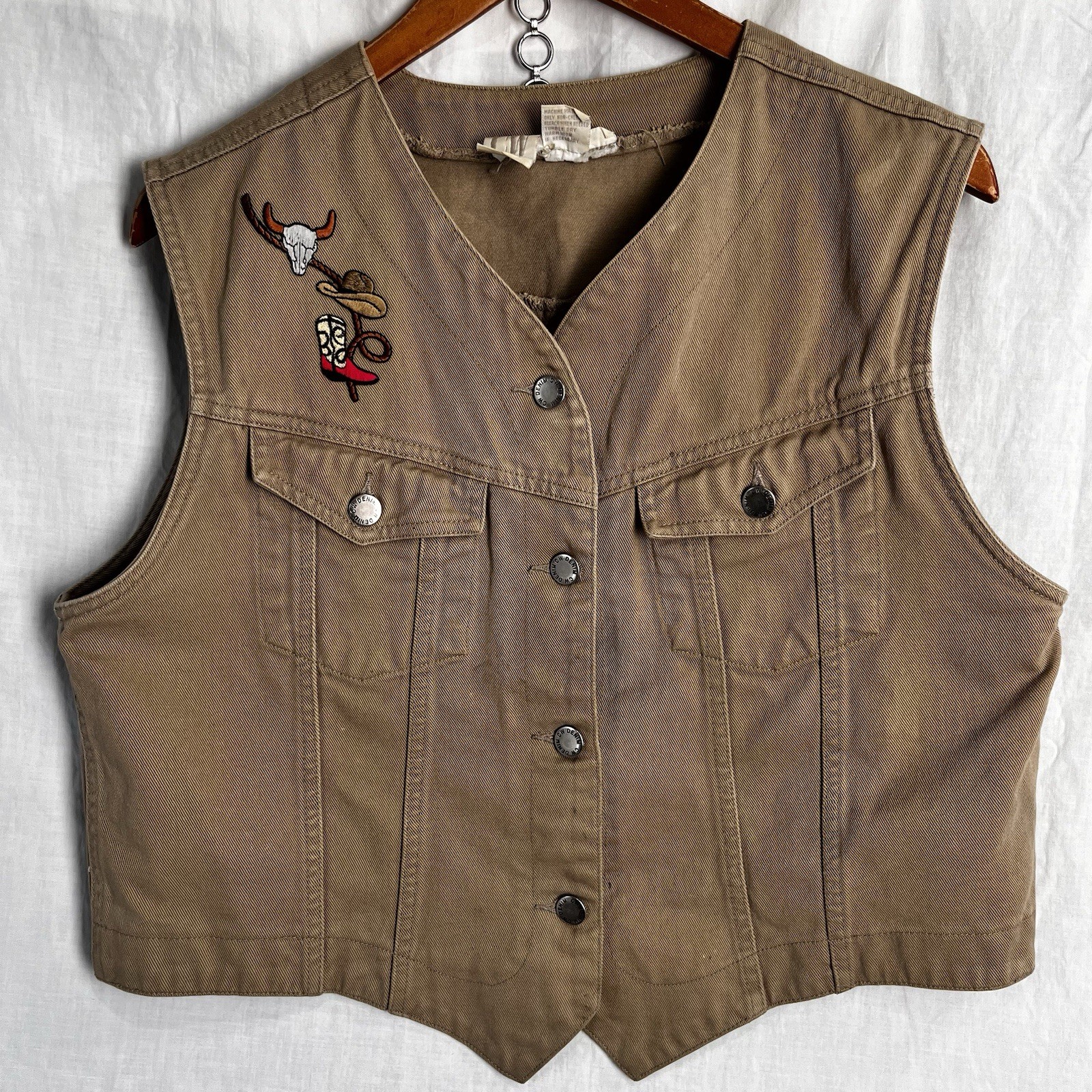 Vintage Western Denim Waistcoat Jean Vest Womens L Large Cowgirl Clifford Wills