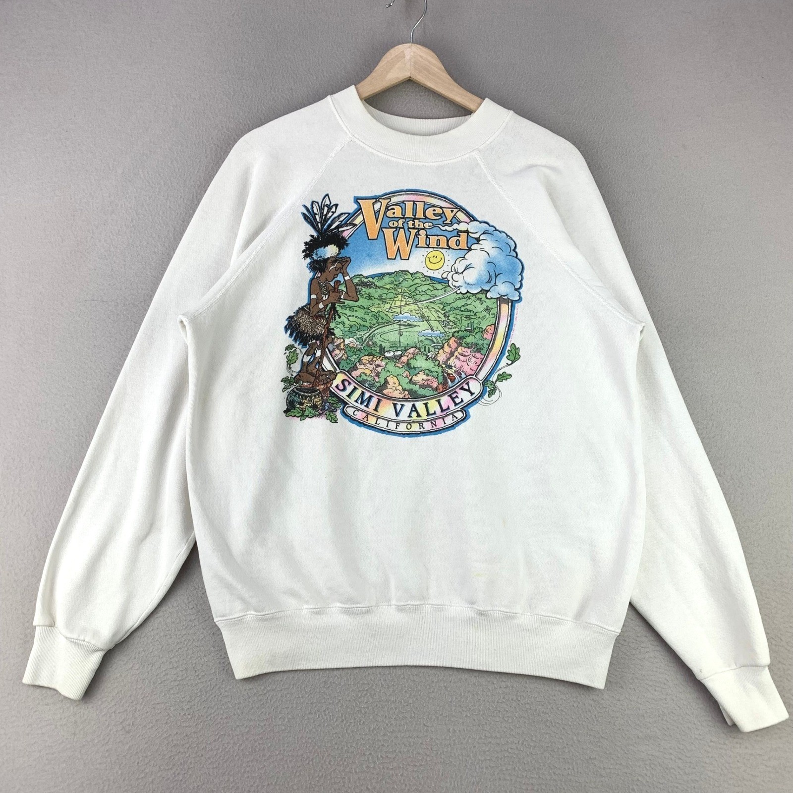Vintage Simi Valley CA Crewneck Sweatshirt Womens XL White 90s Native American