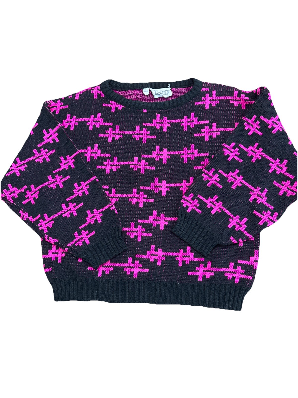 Rave Brand Vintage 80s Graphic Sweater Pink Black Retro Neon Geometric