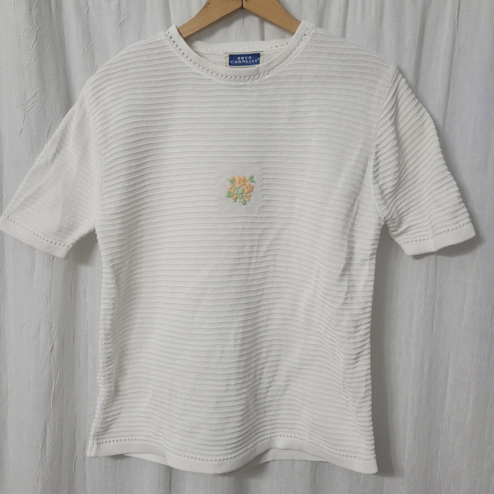 Vtg Bryn Connelly Sz Med Sweater Floral Ribbed Cottage Core Teacher School
