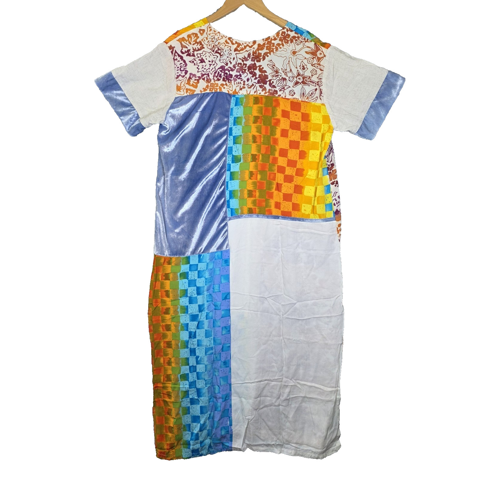 ​VTG George Miko 2 Bali Emerald Patchwork Dress Rayon Batik Art To Wear Boho LG