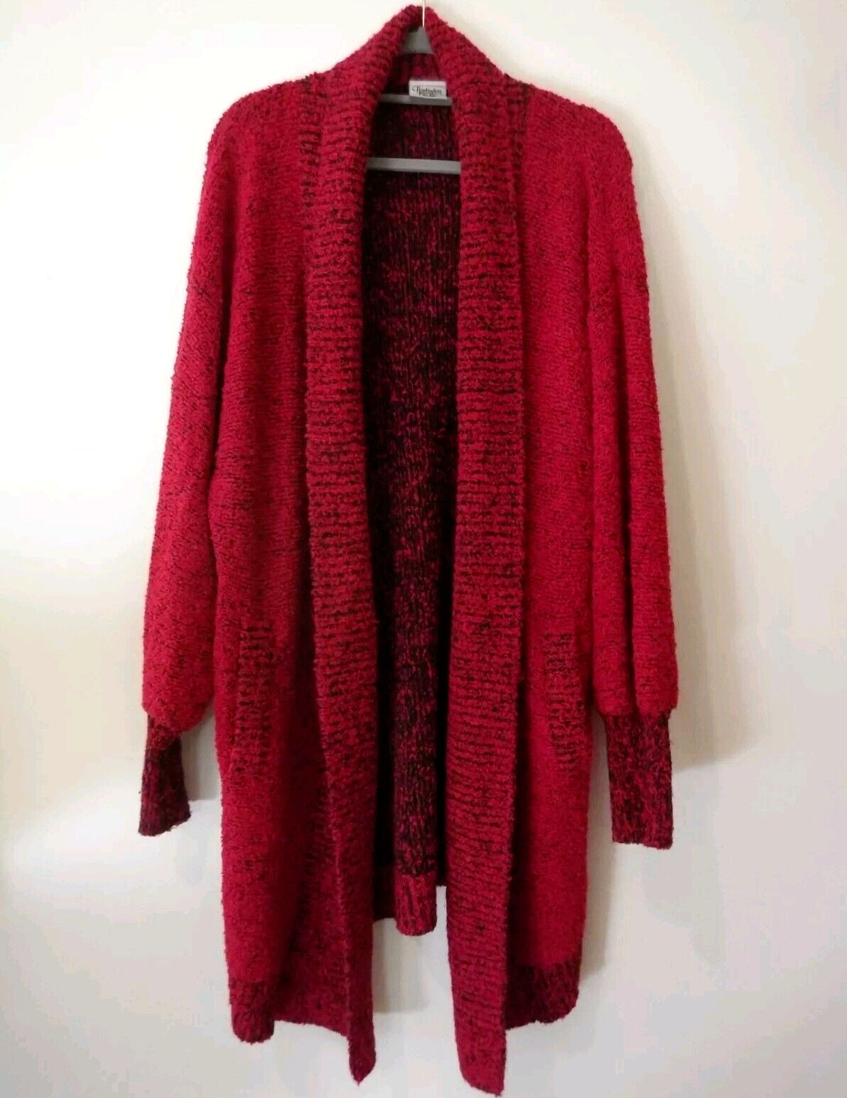 38″ Long Huntington Ridge Sz L Crimson Red Bishop Sleeve Knit Sweater Cardigan