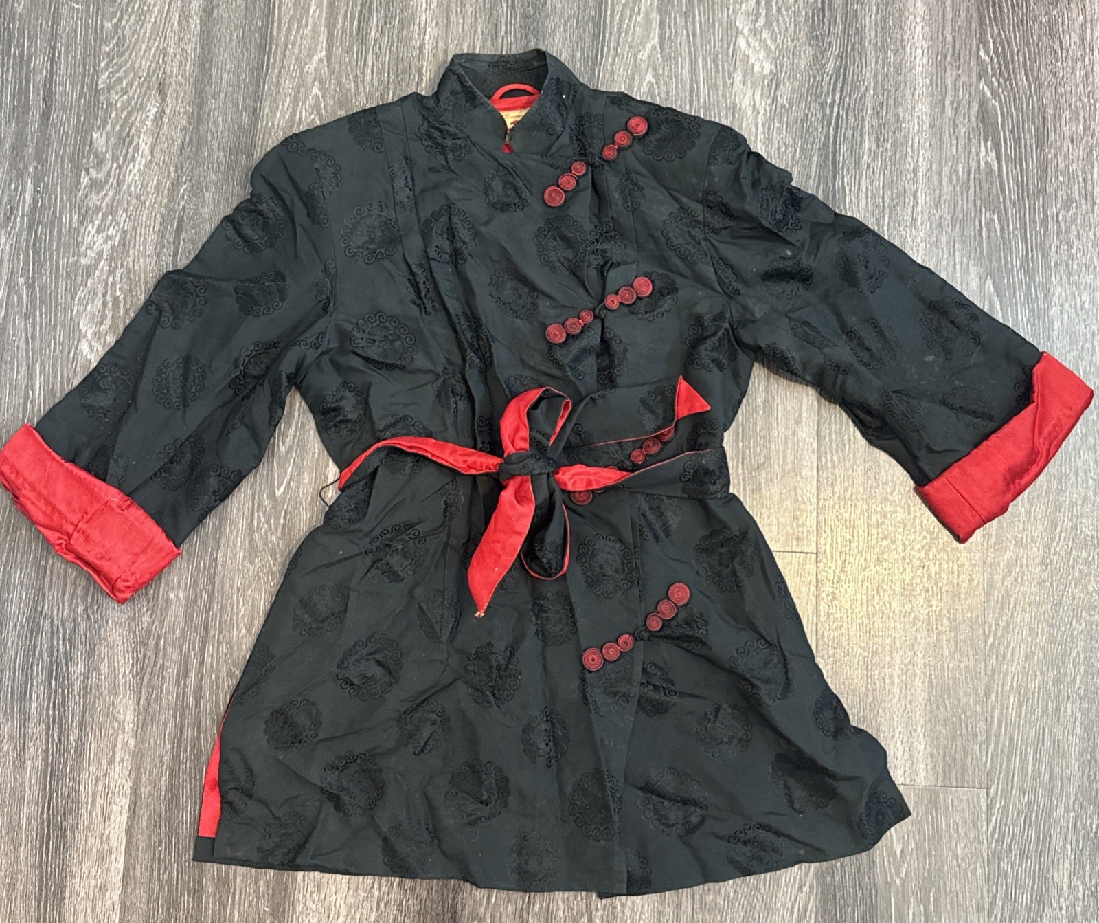 Vintage Women Smoking Jacket Original Belt Satin Silk Japanese Ying Tai Co