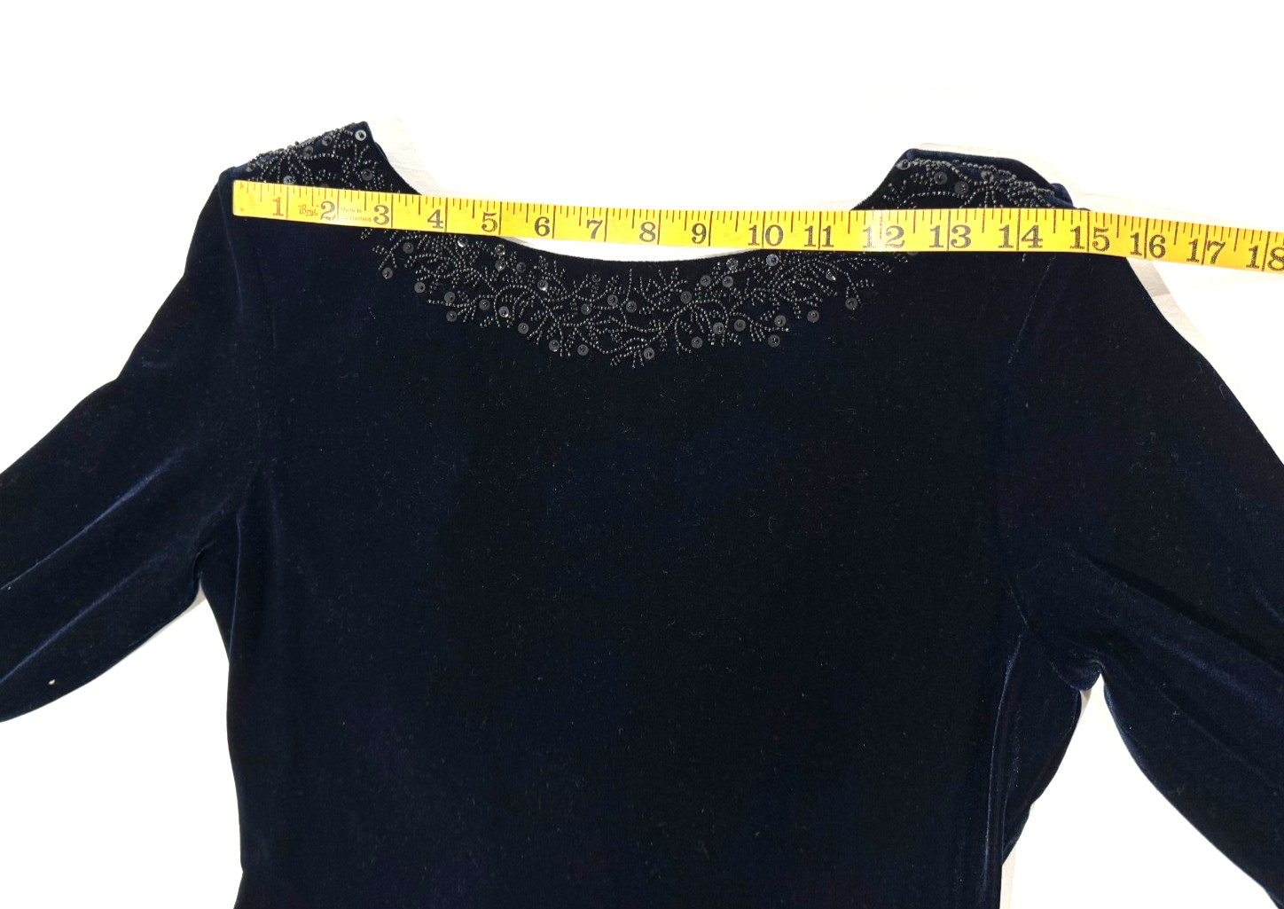 90s Midnight Blue Velvet Maxi Dress Evening Beaded Drape Back 8 Lawrence Kurtz