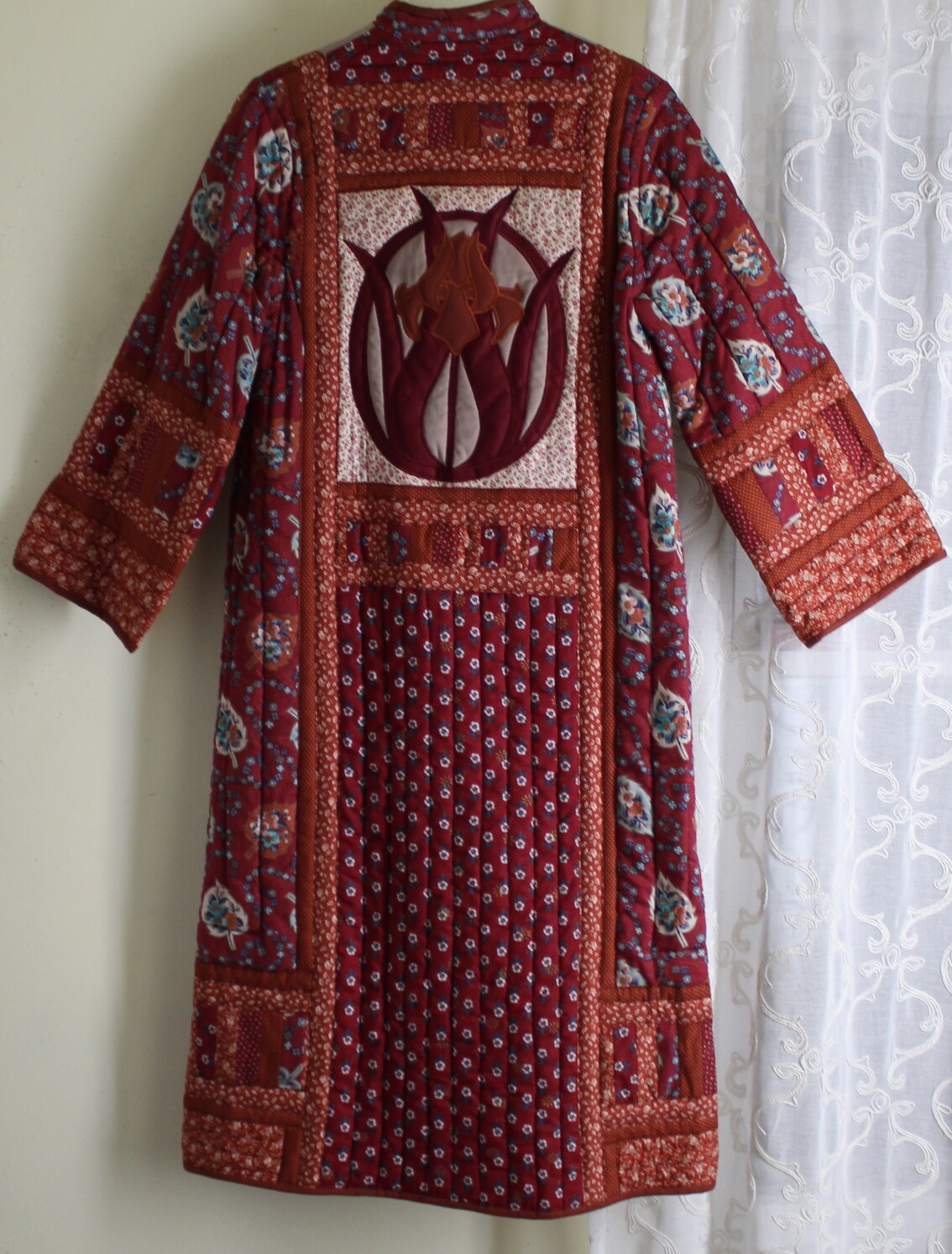 AMAZING Estate Vtg 70s Cottagecore Boho Long Quilted Patchwork Coat Jacket XS S