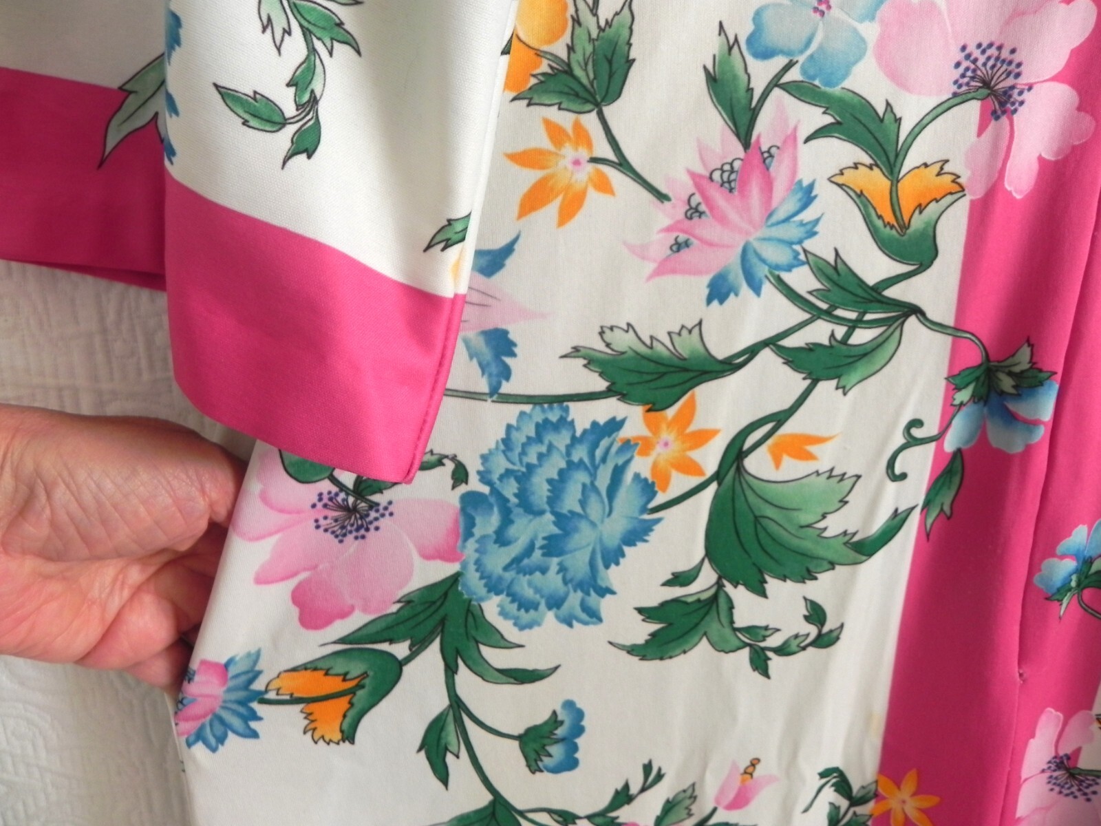 Vtg Evelyn Pearson Robe/Cover-Up Maxi 1/2 Zip Pockets Floral 3/4 Sleeve Size M