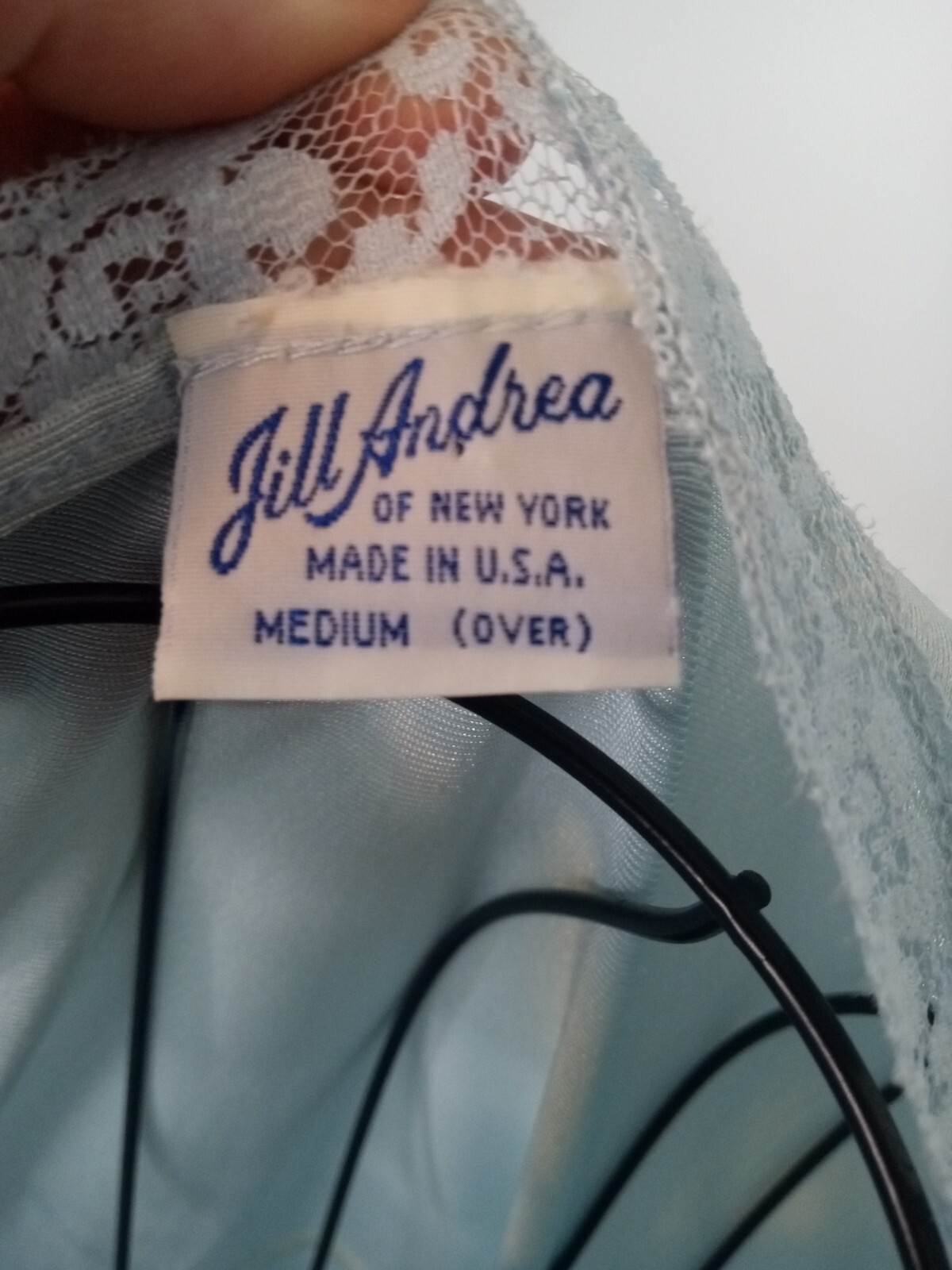 1970s Vintage Jill Andrea of New York Blue & Lace Long Nightgown Size Medium