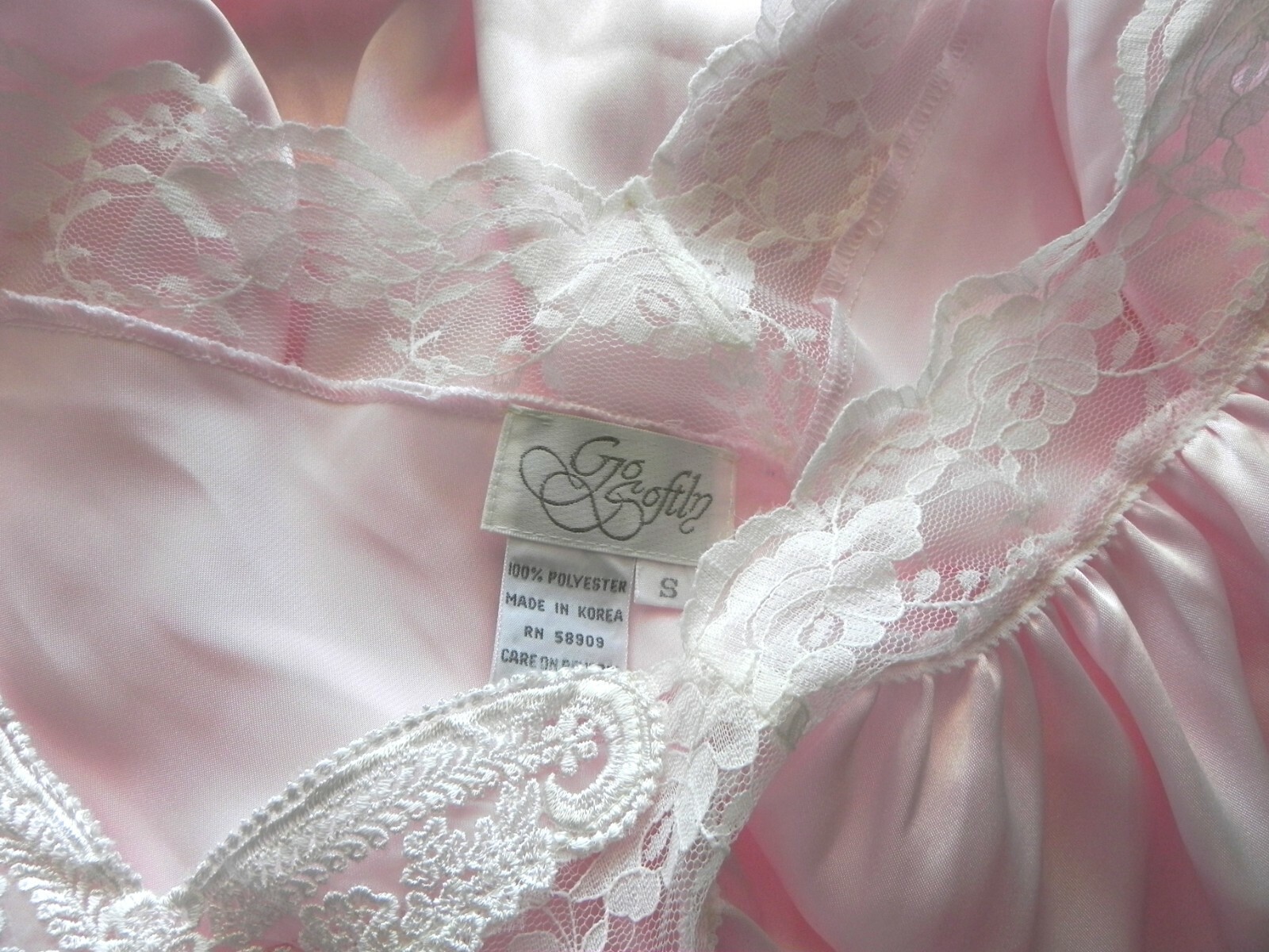 Go Softly Nightgown Maxi Wing/Cap Sleeve Light Pink Satin Lace Trim S(Fits M)