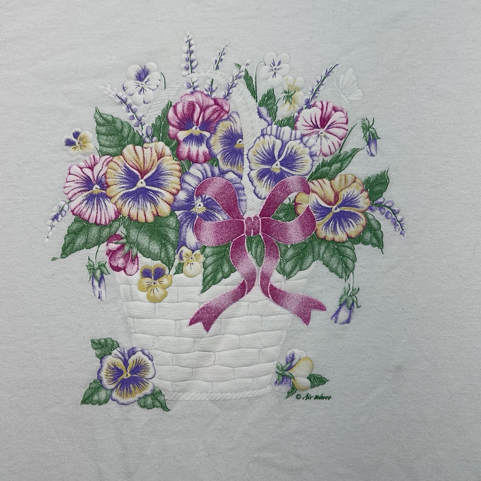 Vintage Women’s Flower Bouquet T Shirt Sz XL Air Waves Made In USA Gardening Tee
