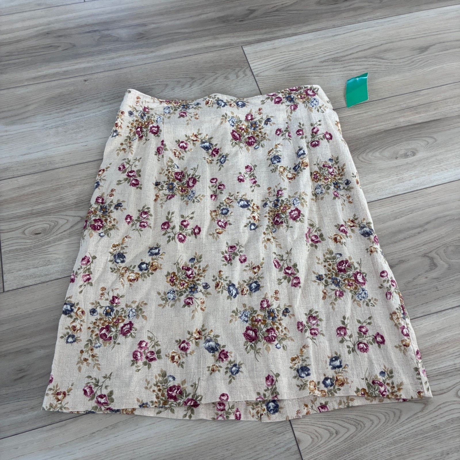 New Vintage Star City Floral Rayon Flax Skirt Cream Burgundy Blue Y2K Size 9 NWT