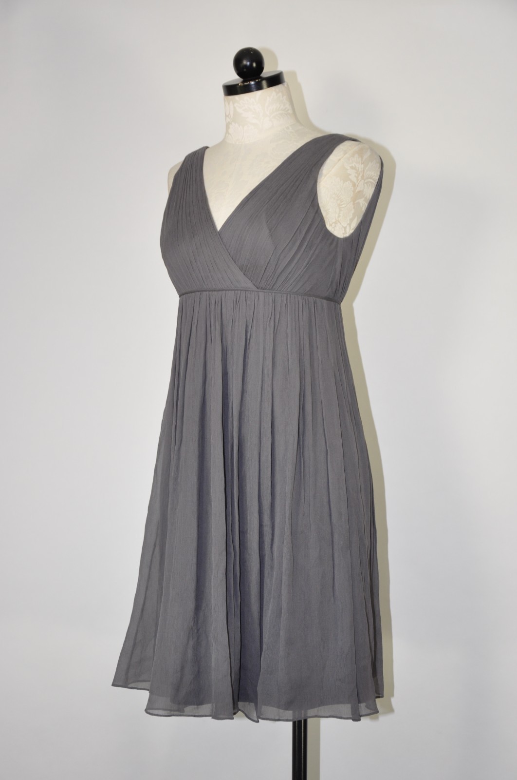 Y2K Vintage J Crew Gray Silk Pleated Empire Waist Cocktail Party Dress Women 0