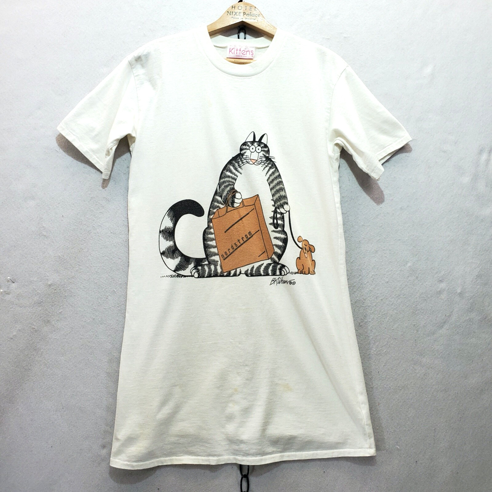 Vintage 90s Kliban Nordstrom Cat F/B Print Cotton Oversize Shirt Petite Sz S-M
