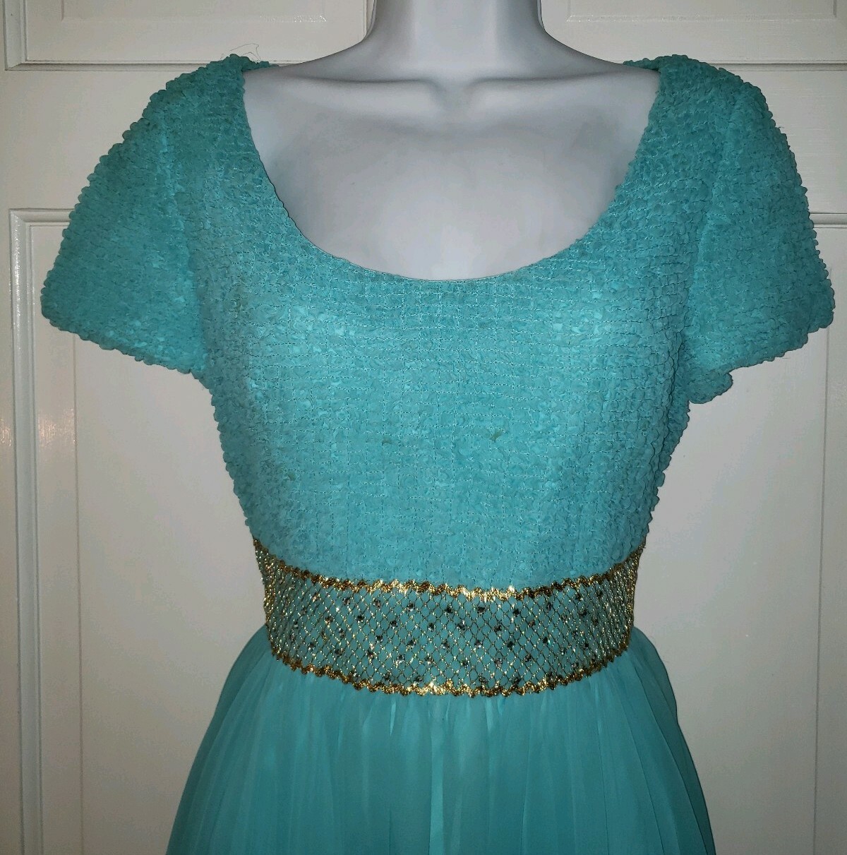 HARMAY turquoise Blue Chiffon Maxi Party vintage costume long Ball Gown XS S