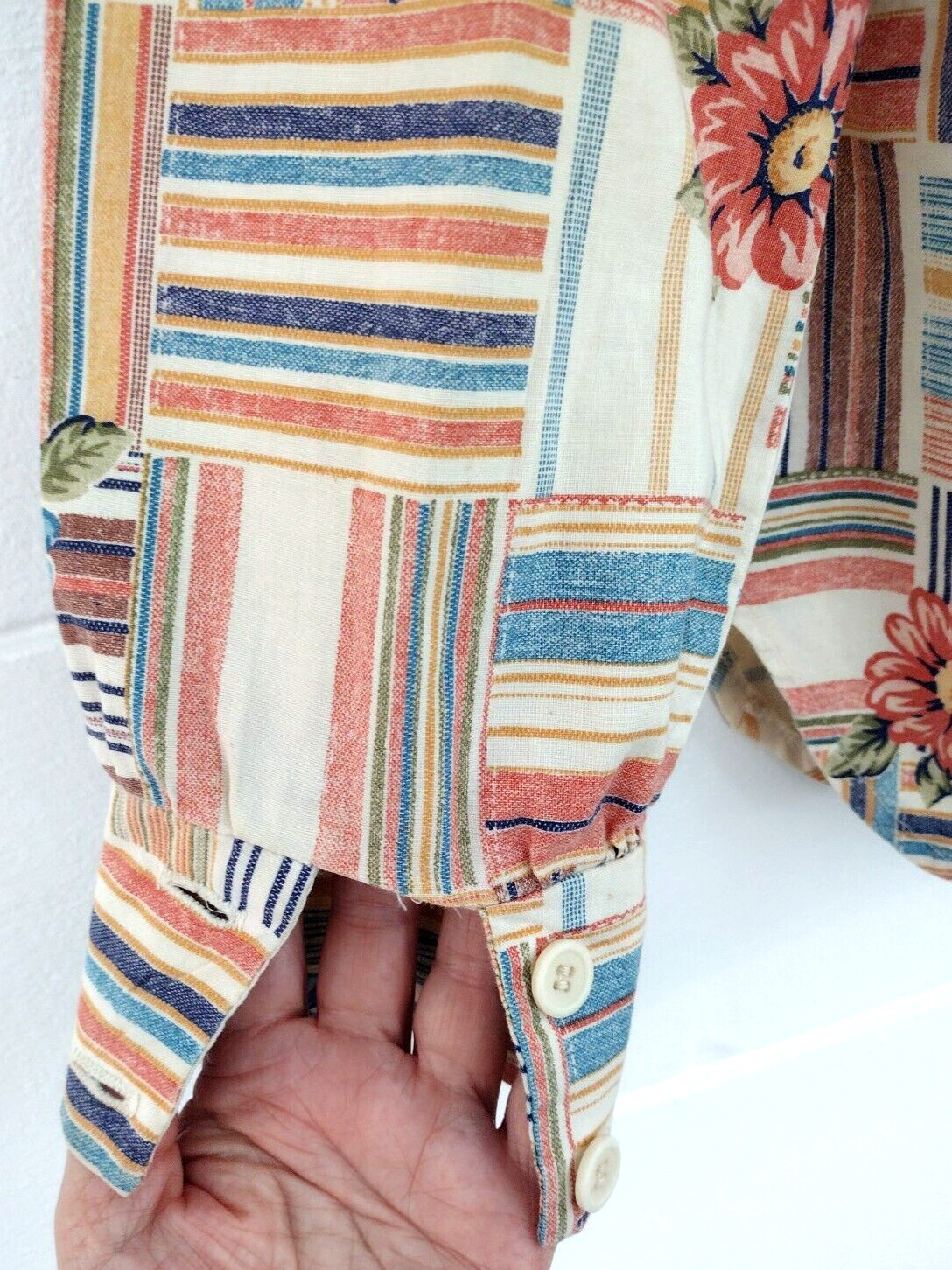 Vtg 70’s Western Patchwork Dagger Collar Plaid Button-Up Retro Mod Blouse Sz S
