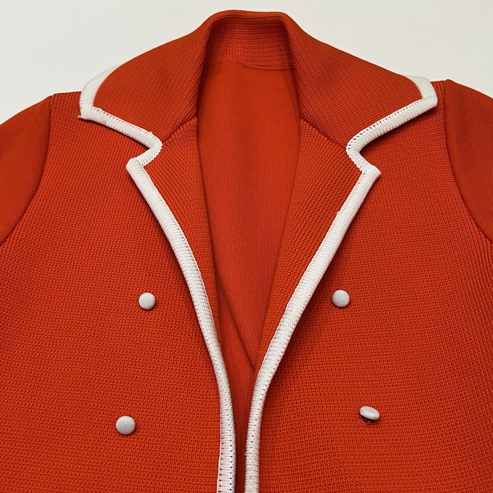 Vintage 60s Mod Red Coat Size XS Double Breasted White Trim Buttons Union Made
