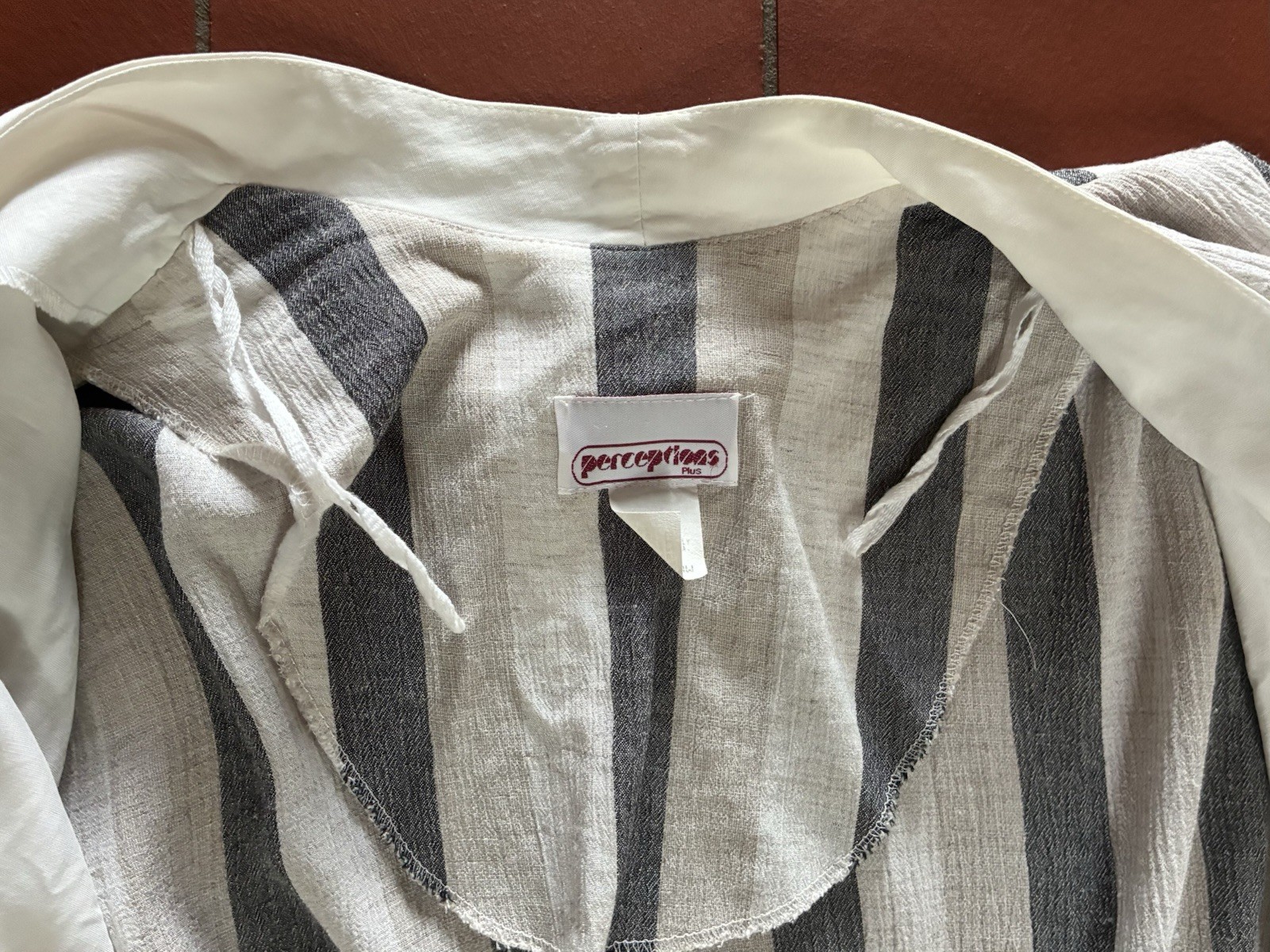 Vintage 90s Striped Jacket Attached Blouse Size L XL Lightweight Career USA