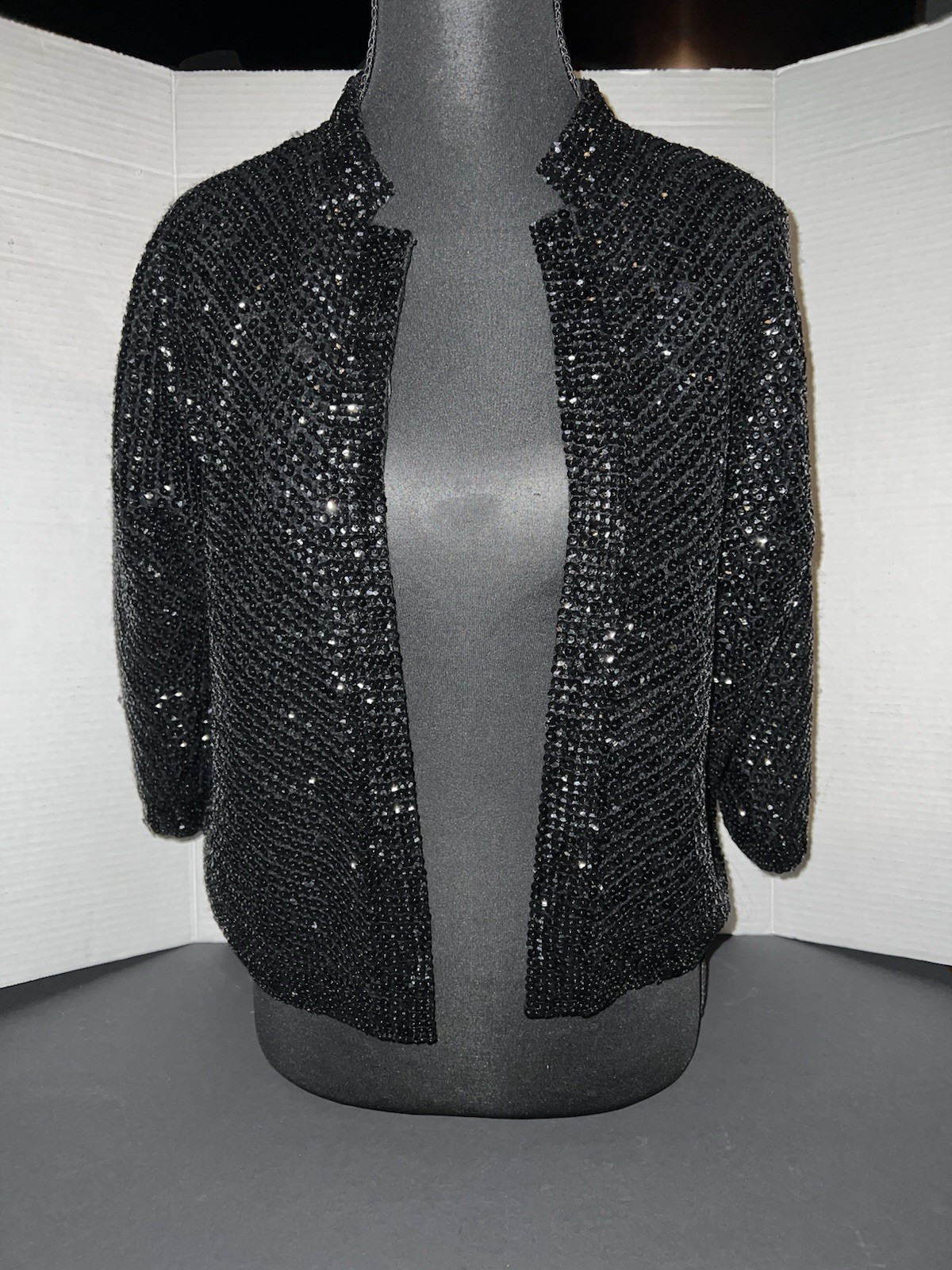 Vintage Cyn Les Sequin Women’s Black Sequin Lined Jacket EU 38 US 6–8 Elegant
