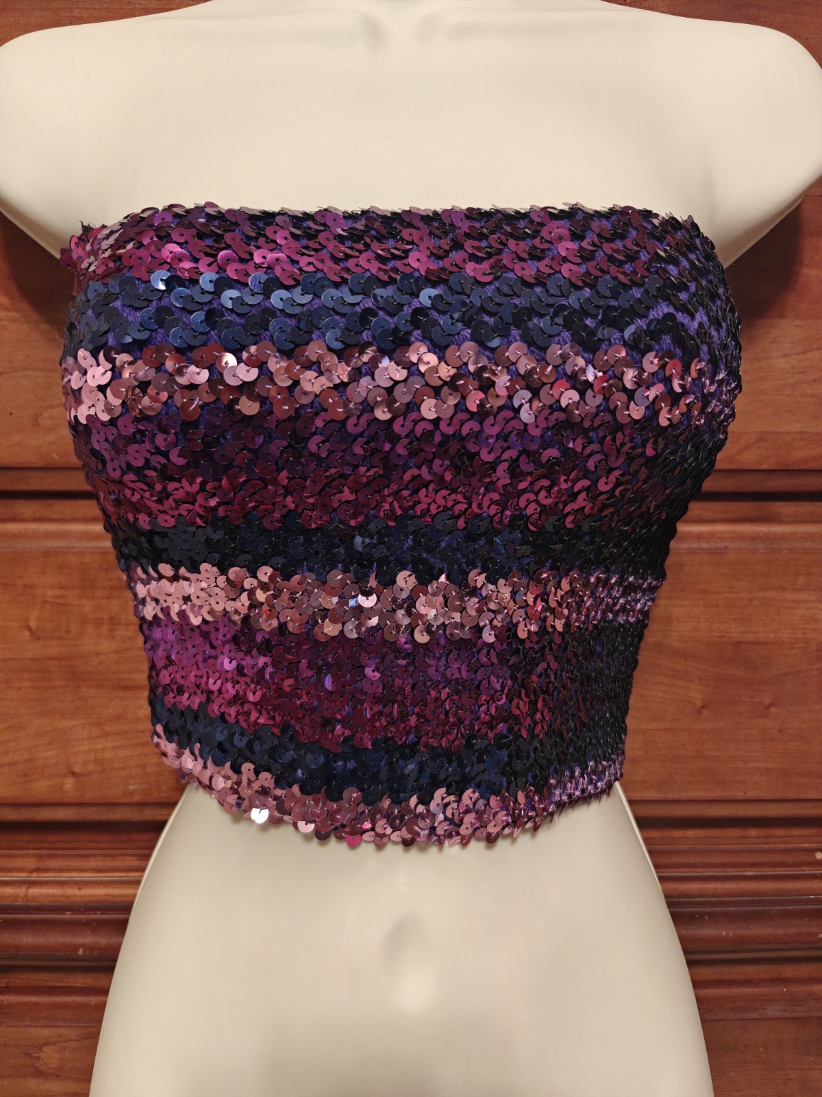 Vintage 1970s Disco Toppettes Purple stripe Sequin Tube Top New without tag VTG