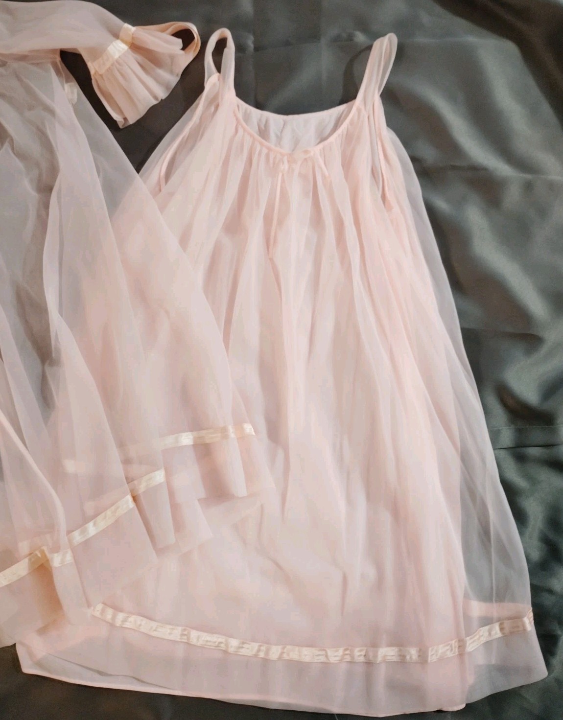 Vintage 60’s Pink Lisette Lingerie Sheer Nightgown and Robe Al Sterling Size…