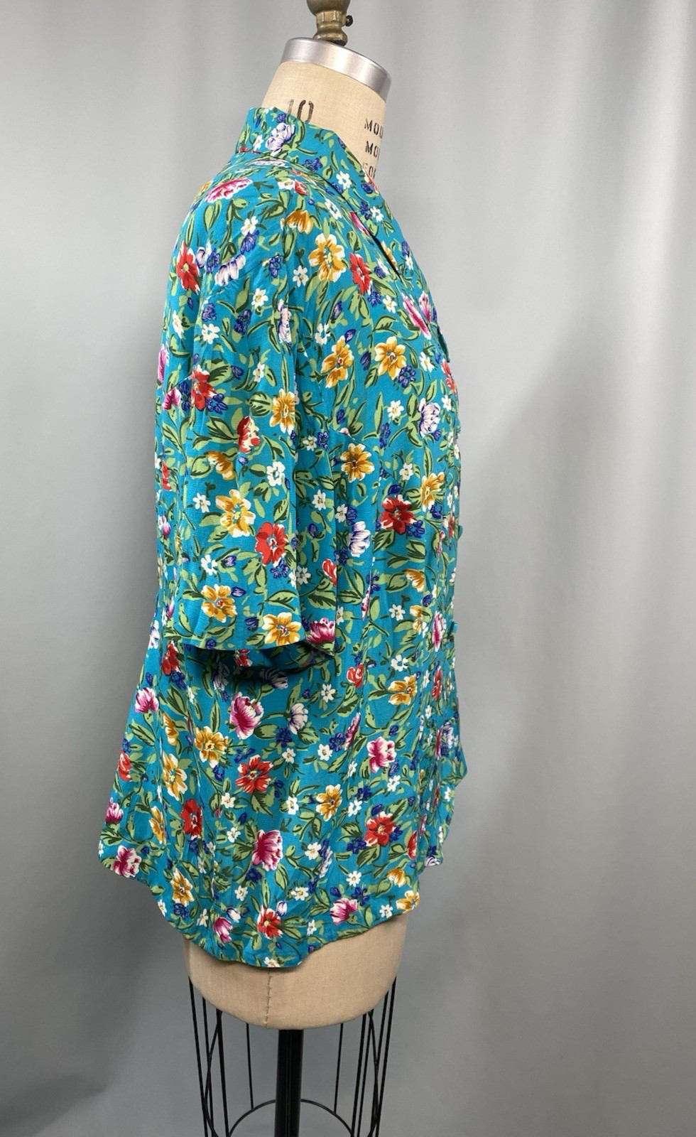 Vintage Blouse SIZE 22 floral teal MAGGY LONDON rayon 80s 90s