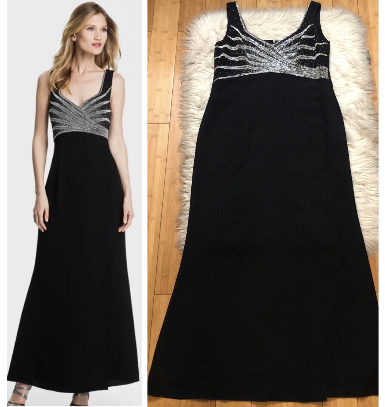 Daymor Couture Beaded Embellishment Sleeveless Black Maxi Evening Gown size 8