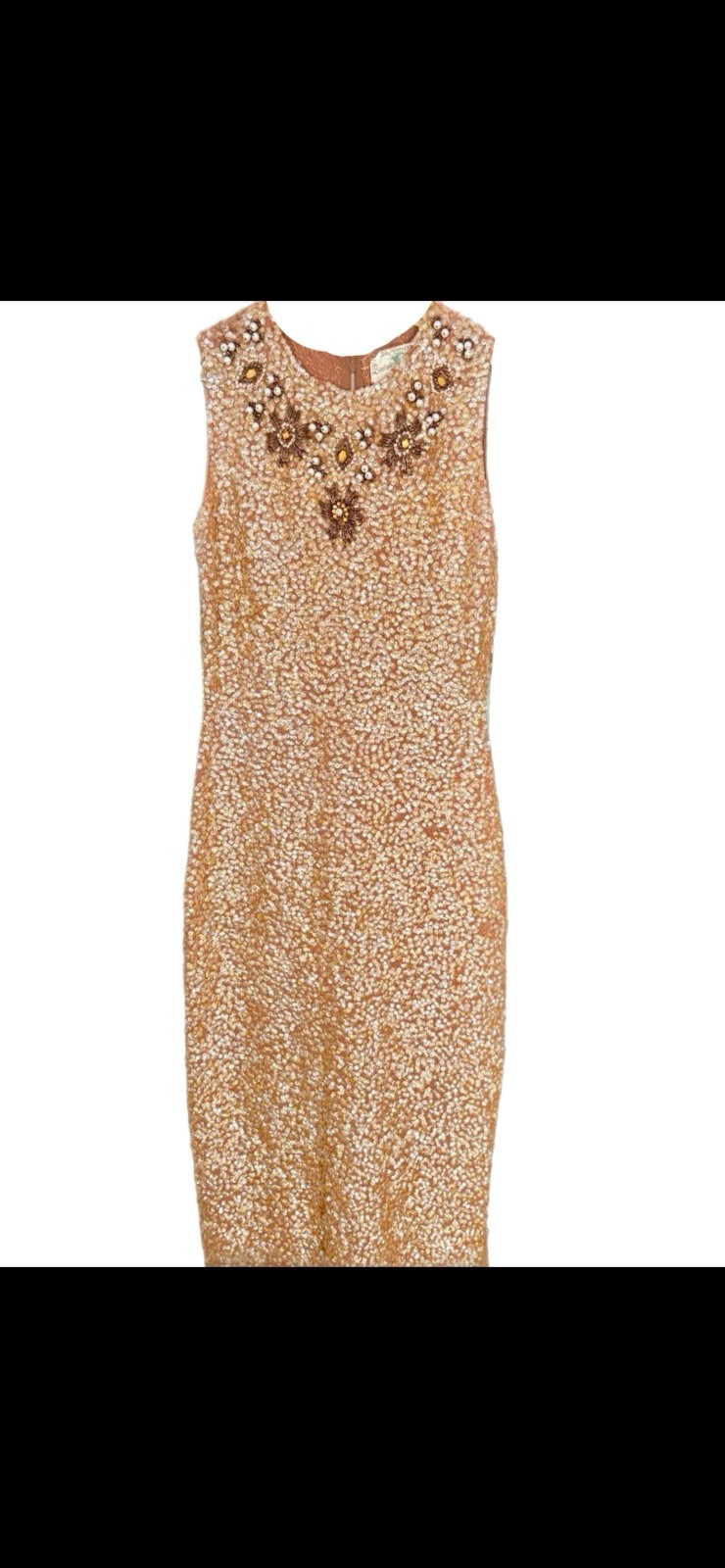 Vintage 50s Gene Shelly’s Boutique International Dress Wool Beaded Floral 30” W