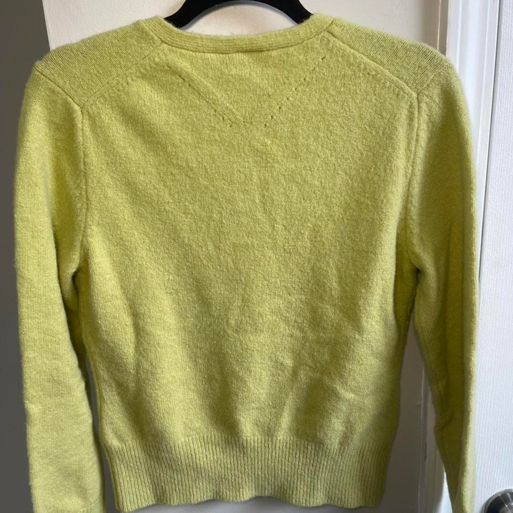 Mossimo Lime Green Wool Blend Split Neck Fuzzy Sweater Chartreuse Vintage M