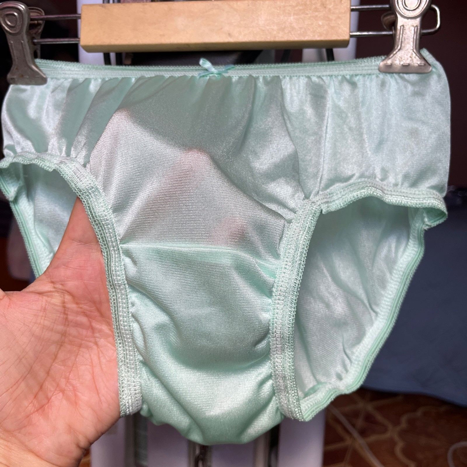 Nylon Feminine Classic Briefs Silk Retro Comfortable Light Green Vintage Panties