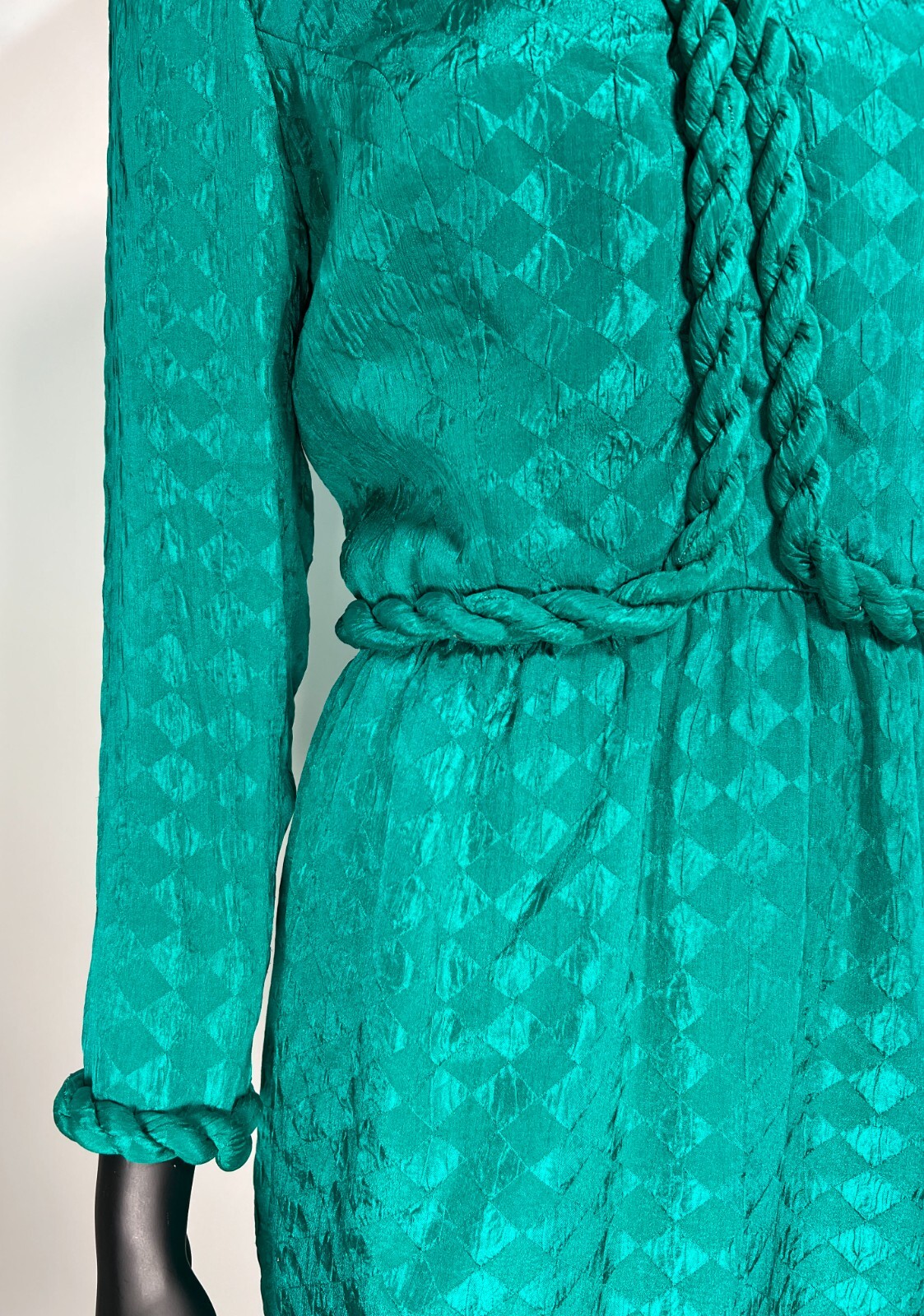 Vintage 1980’s Stanley Platos Green Silk Braided Dress