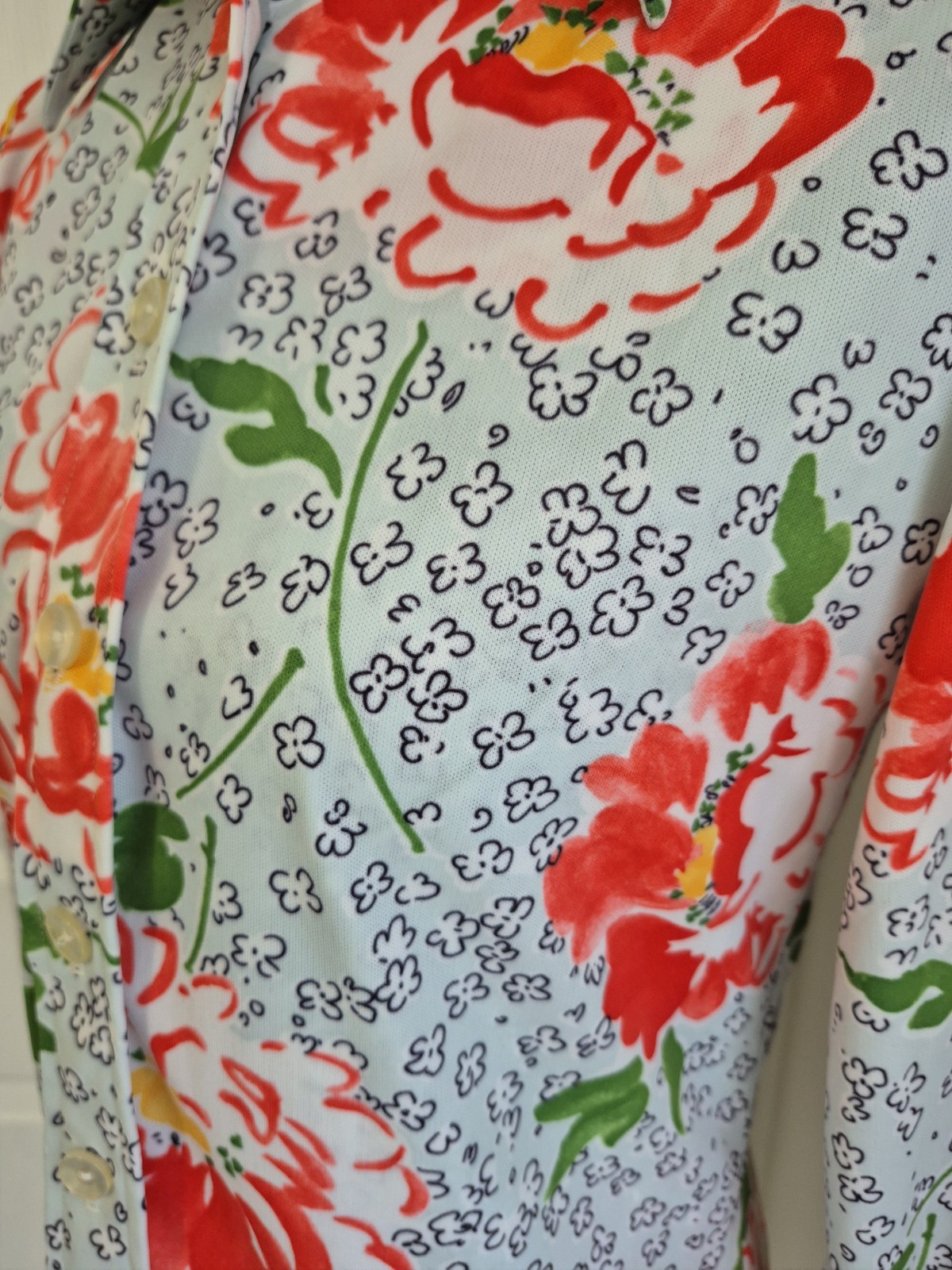 VTG 1970s Bleeker Street 2pc Twin Set Poppy Floral Shirt Tank -M