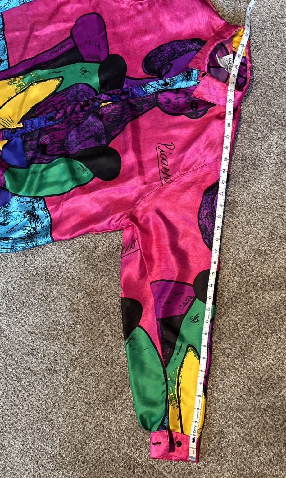 1980s Picasso Long Sleeve Shirt Bright Colors Abstract Art Shoulder Pads