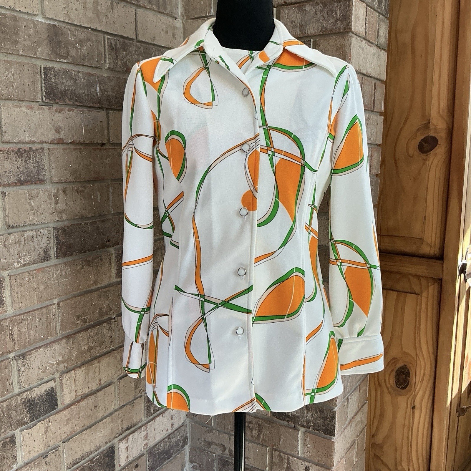 70s VTG Alex Garay Ltd Trevira Orange Green Mod Jacket Vest Set Size S/M #38D4