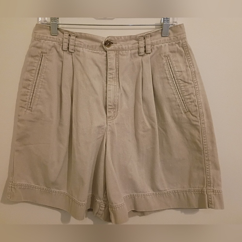 VTG LizWear Womens High-Rise Pleated Shorts in Beige Sz 14