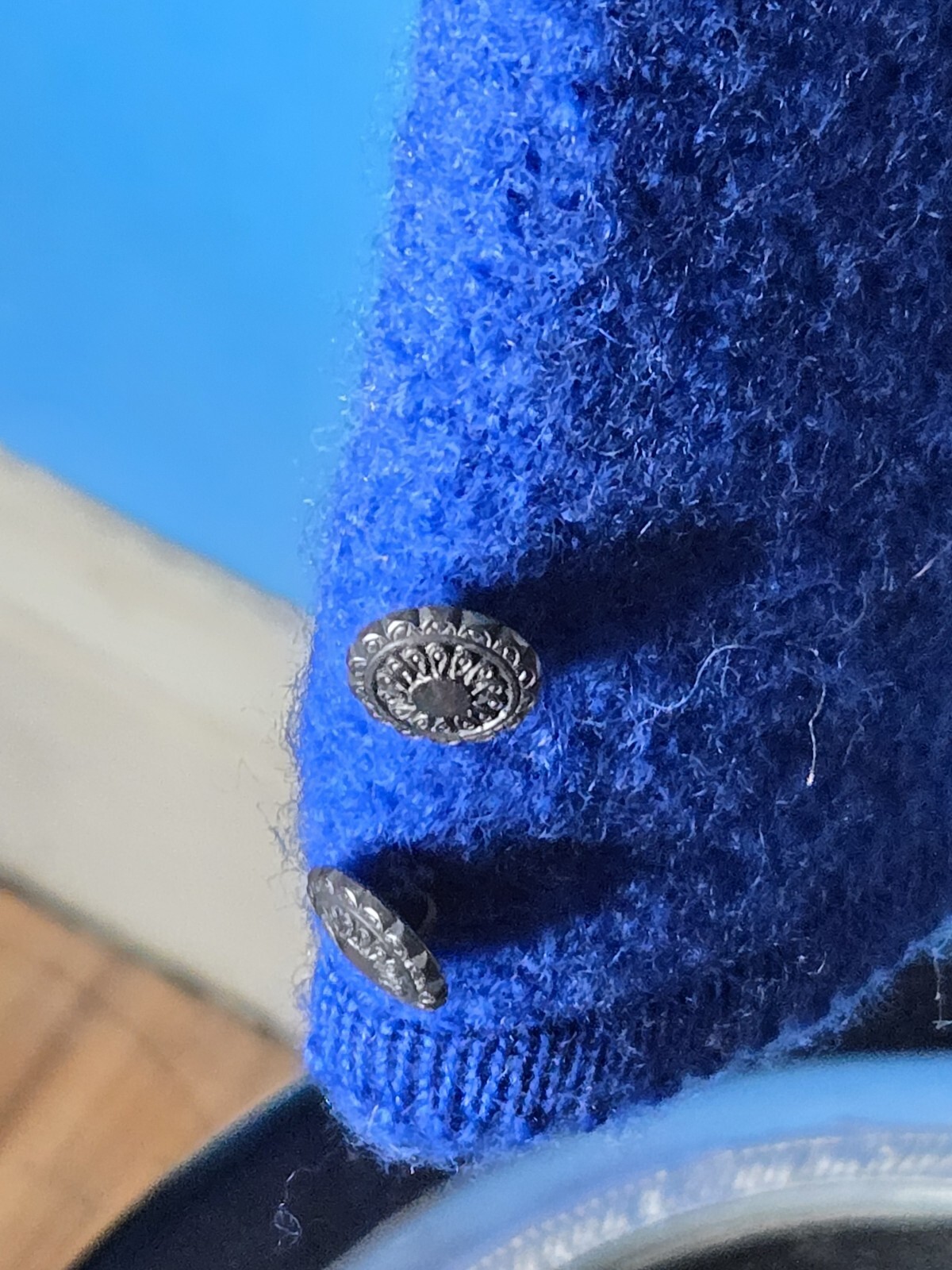 Vintage 70s 80s Gorgeous Carroll Reed Blue Boiled Wool Cardigan Size 8 Hong Kong