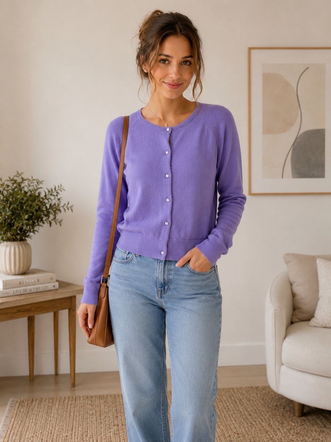 Vintage 100% Wool Lavender Cardigan Sweater | Stephanie Andrews