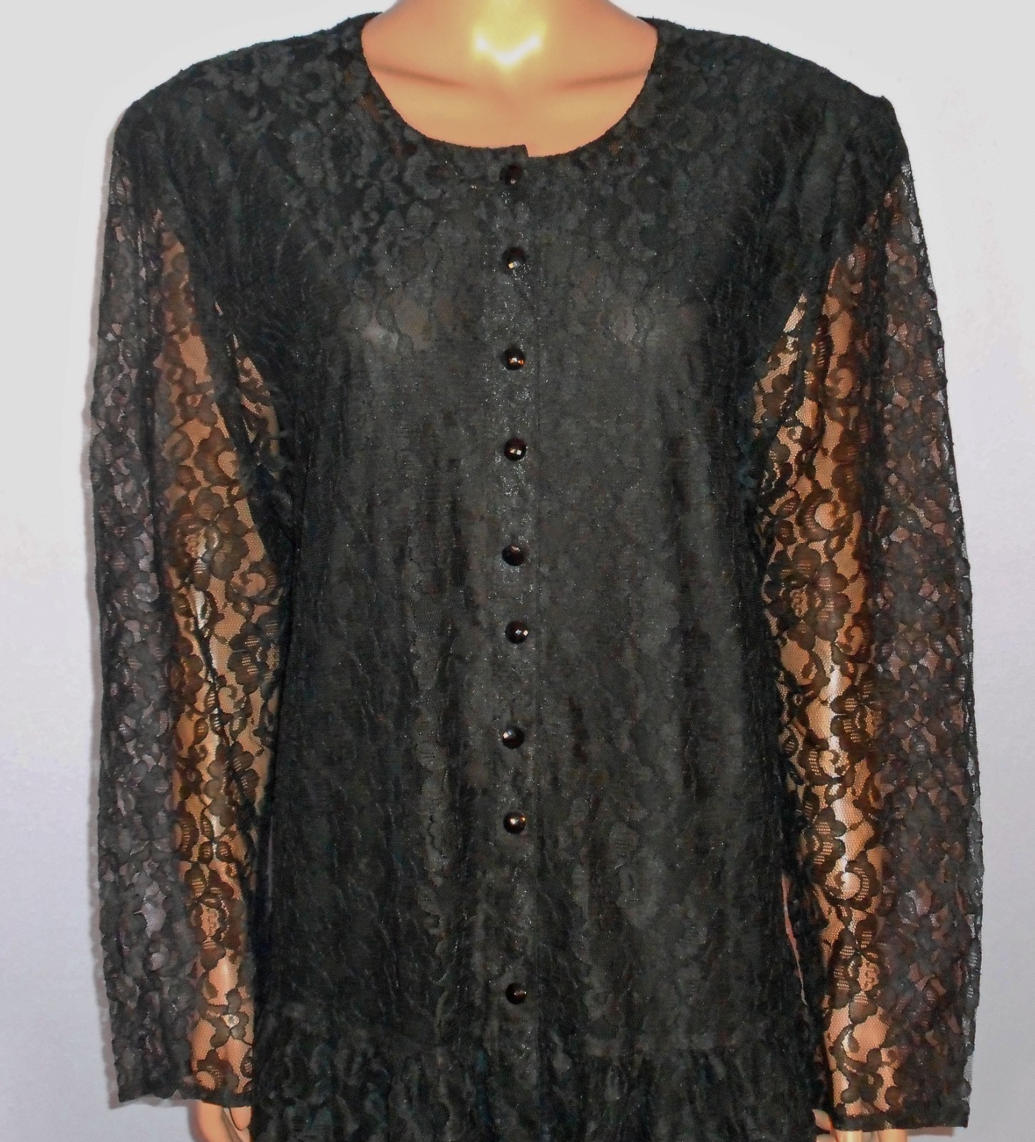 Vtg ‘80s Witchy Lacy Kathyrn Deene Dress w Drop Waist & Shoulder Pads, 22