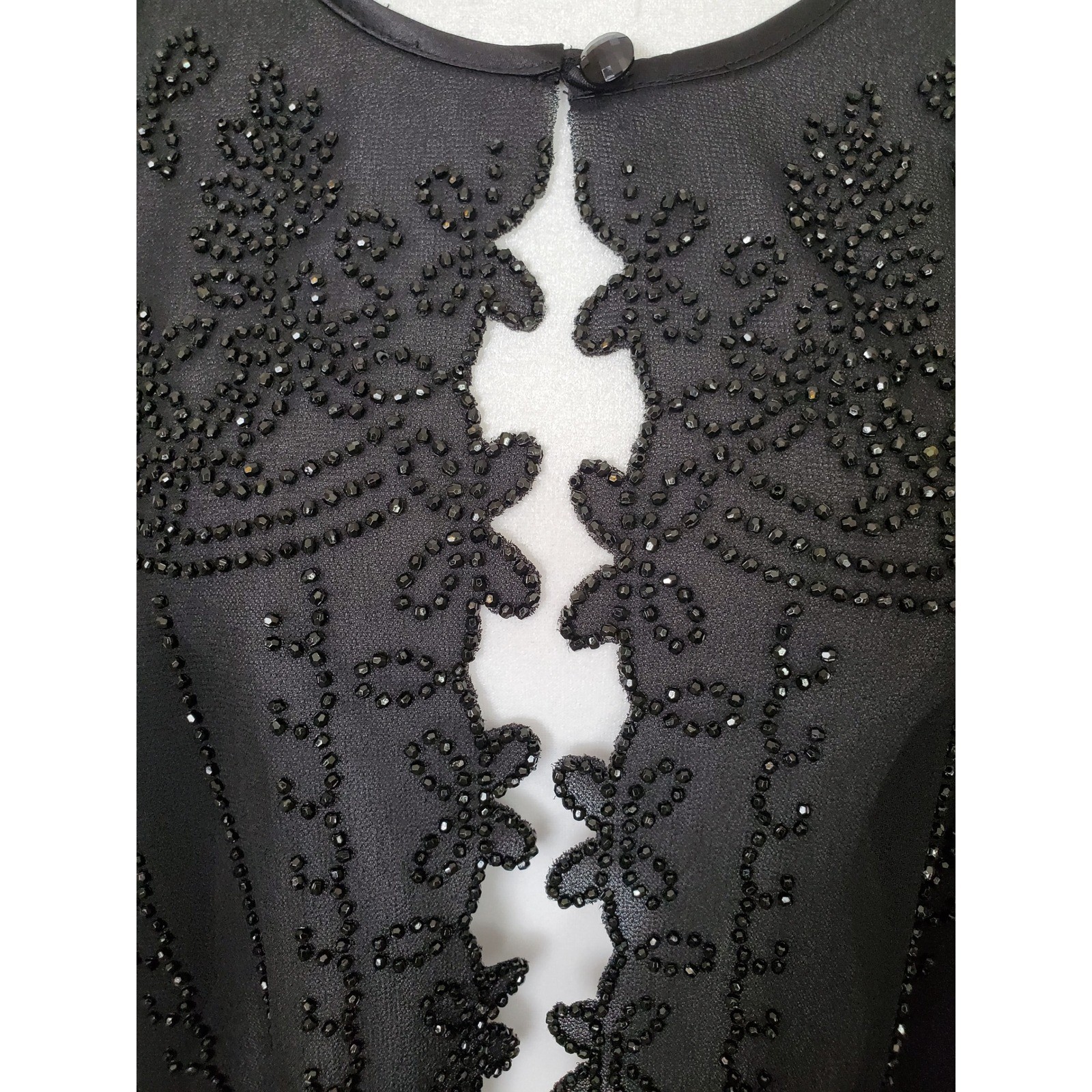 R&M Richards Vintage Black Beaded Open Front Sheer Jacket 18 Elegant Formal