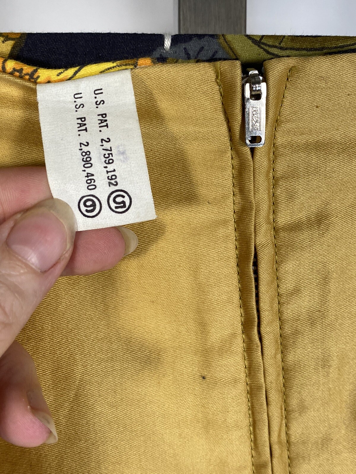 Vintage 1950’s-60’s REVERSIBLE floral/gold color polished cotton pencil skirt XS