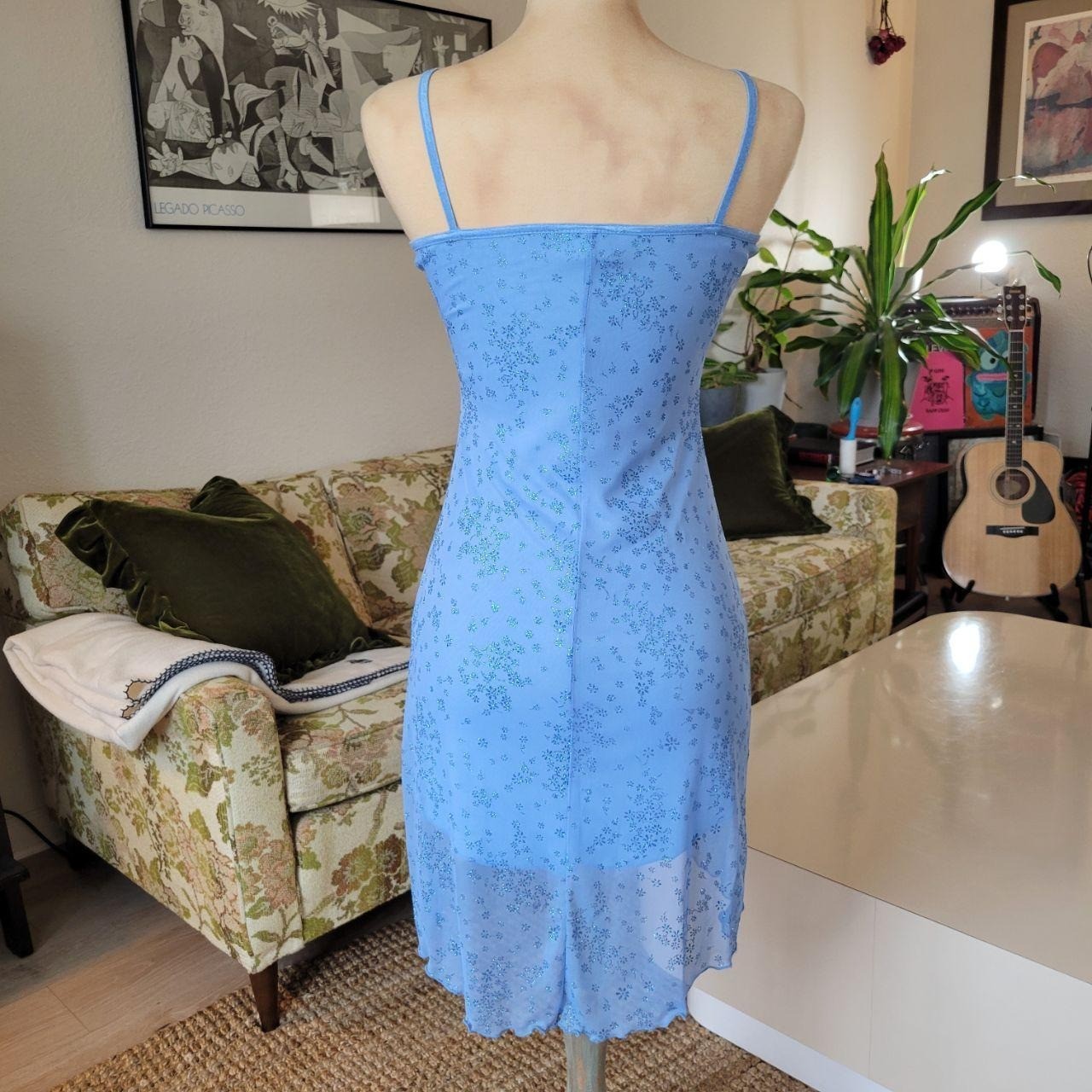 Y2k Baby Blue Sparkly Mesh Milkmaid Formal, Prom, Wedding Guest Dress