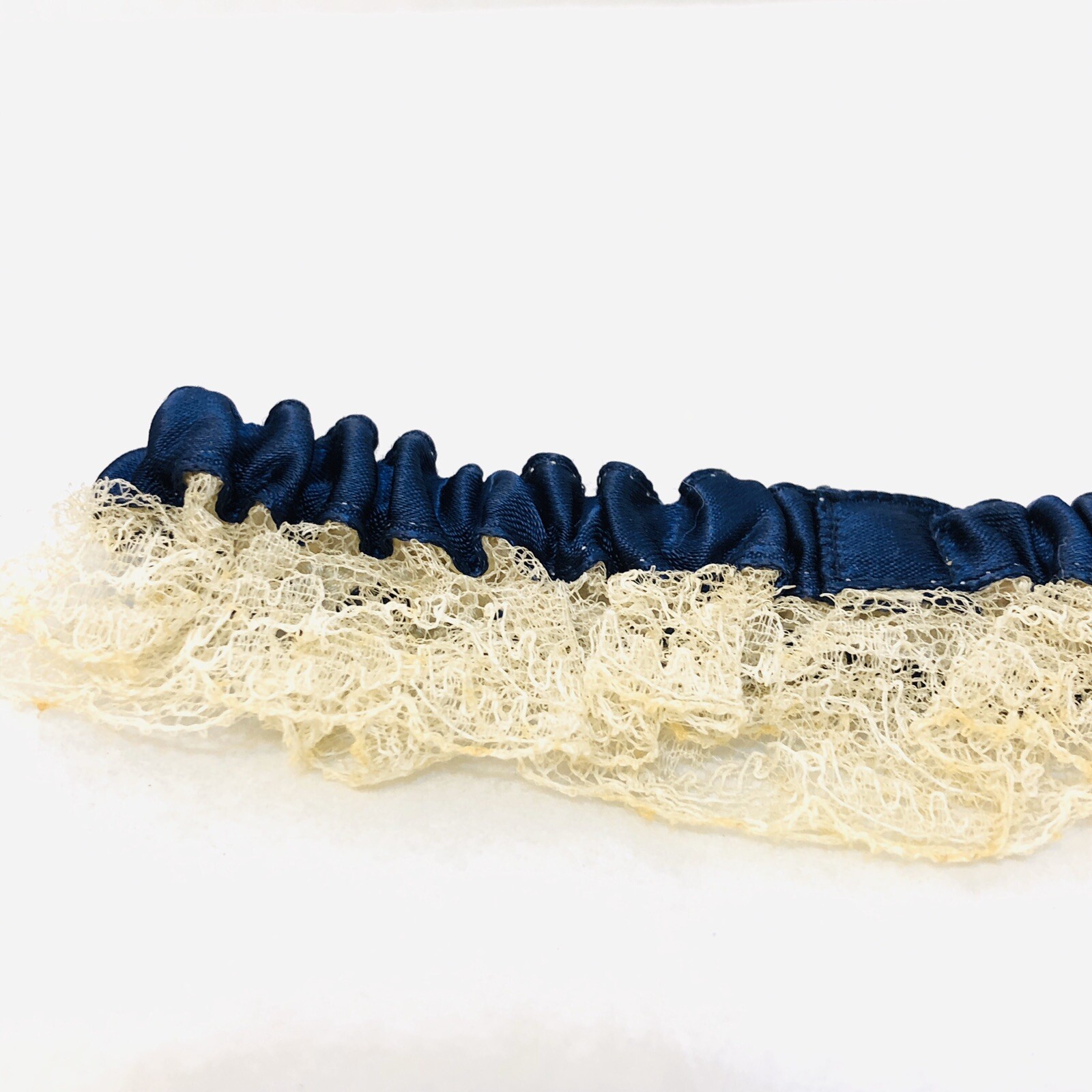 Vintage 1950s US Navy Wedding Garter Blue with Gold Anchors and Lace