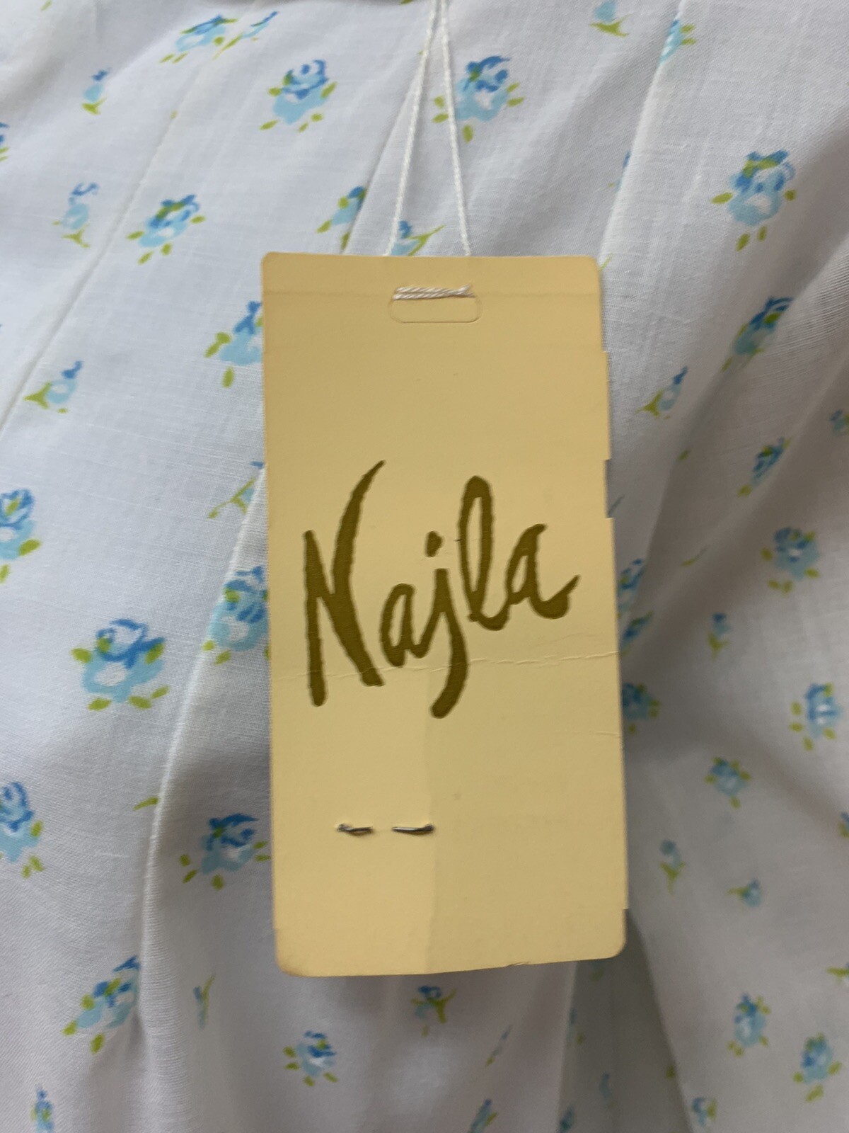 Vintage Najla New York Night Shirt Dainty Blue Floral Cotton Dacron M USA NOS