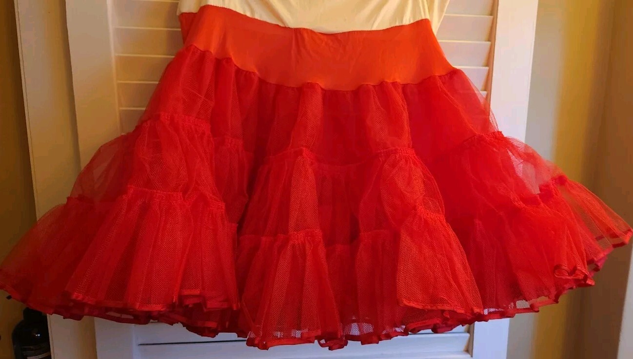 VTG 60’s MALCO MODES RED CHIFFON RUFFLED TIERED PETTICOAT SLIP USA Vanity Fair S